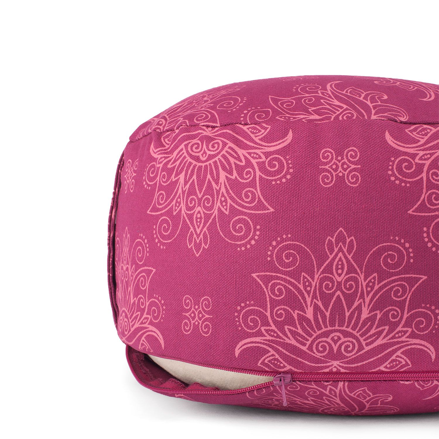 Maharaja Collection: Gemustertes Meditationskissen RONDO "Lotus", berry, KAPOK