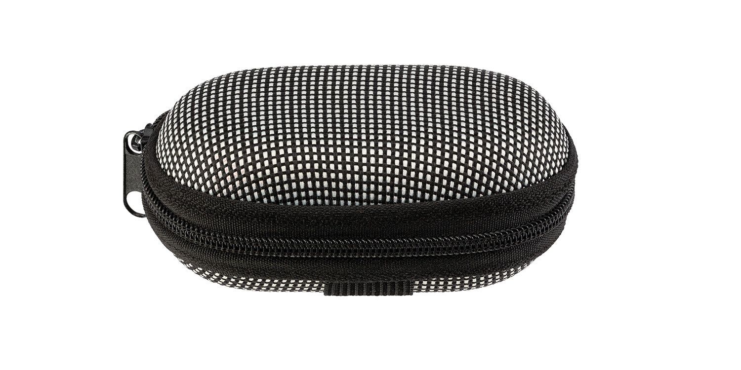 Hartschalenetui für Brille, schwarz-weiß kariert, mit Reißverschluss.