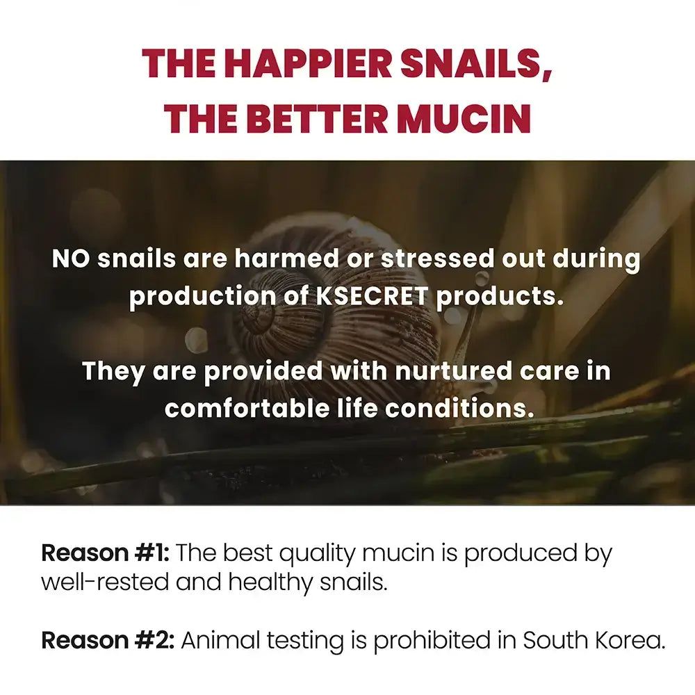 Text: Die glücklicheren Schnecken, das bessere Mucin. Keine Schädigung der Schnecken. Vorteile des Mucins.