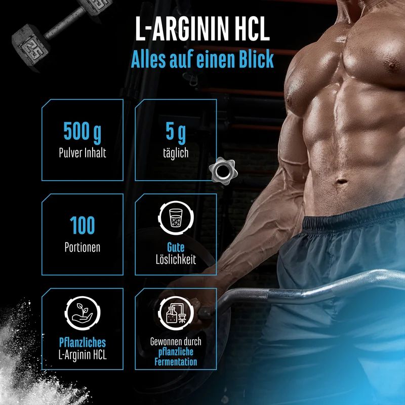 GEN L-Arginin HCL: 500g Pulver, 100 Portionen, pflanzlich, gute Löslichkeit.