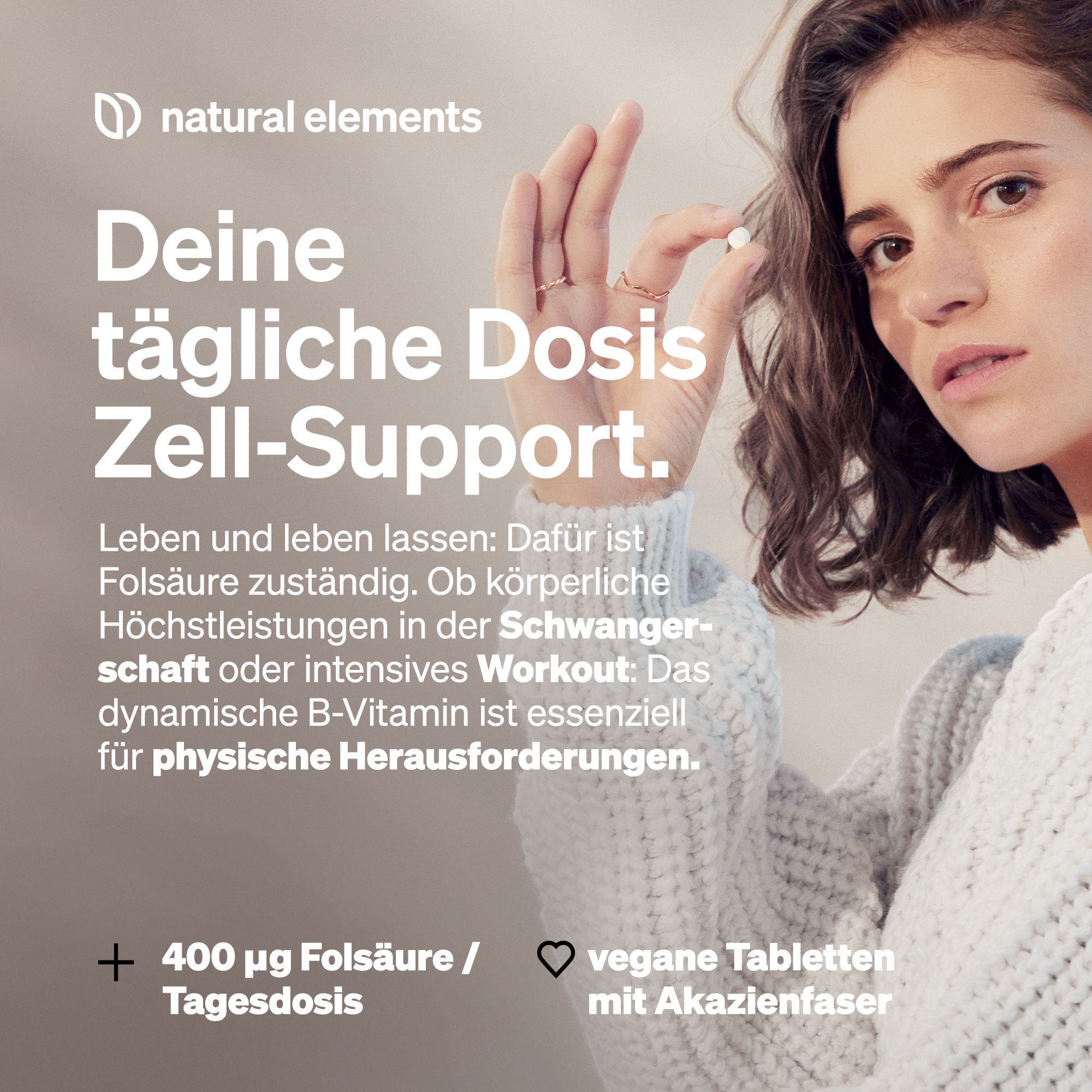 natural elements Folsäure – 400 Tabletten – 400mcg pro Tagesdosis – Kinderwunsch und Schwangerschaft