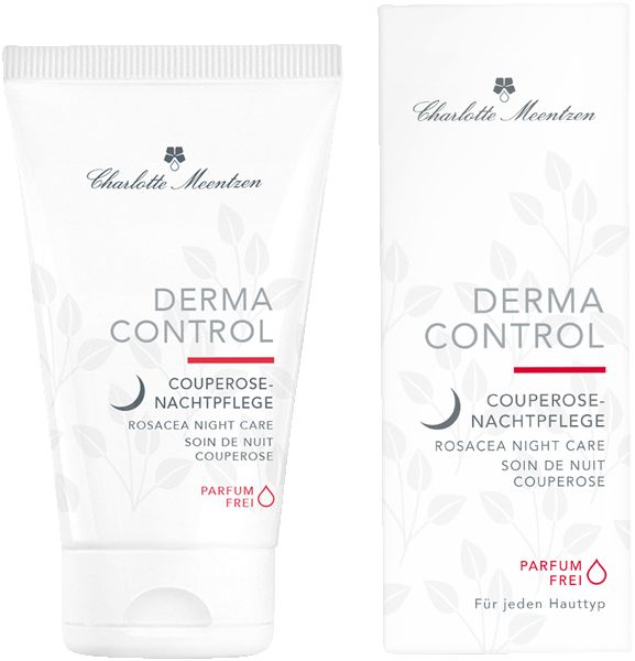 Charlotte Meentzen Derma Control Couperose Nachtpflege. Tube und Verpackung. Weiß, Produktinformationen.