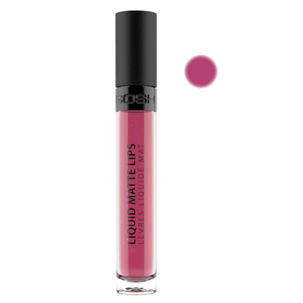 Gosh Liquid Matte Lips, flüssiger Lippenstift. Fläschchen mit schwarzem Deckel. Farbklecks.