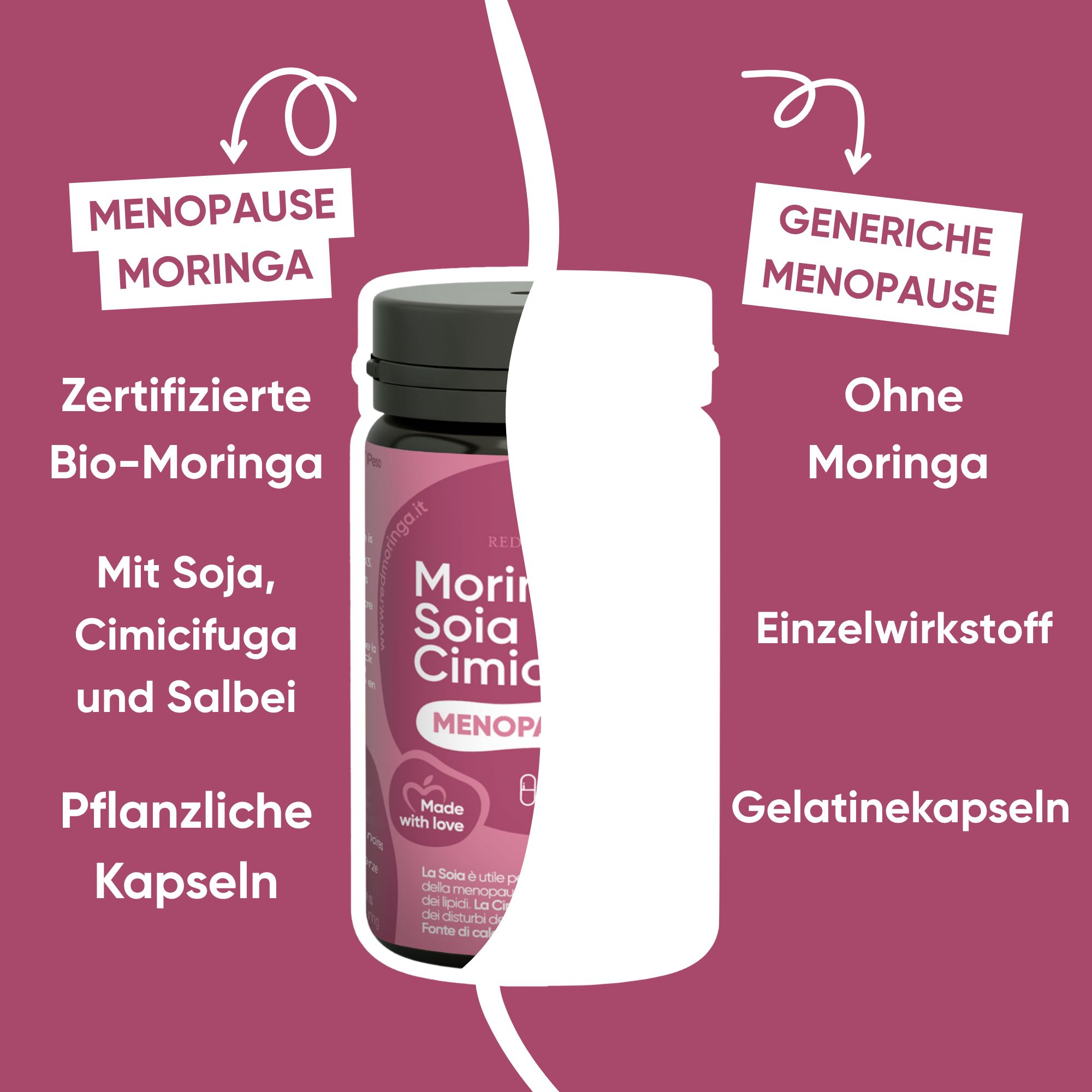 Flasche mit 60 Kapseln, mit Soja, Cimicifuga und Salbei, pflanzliche Kapseln.