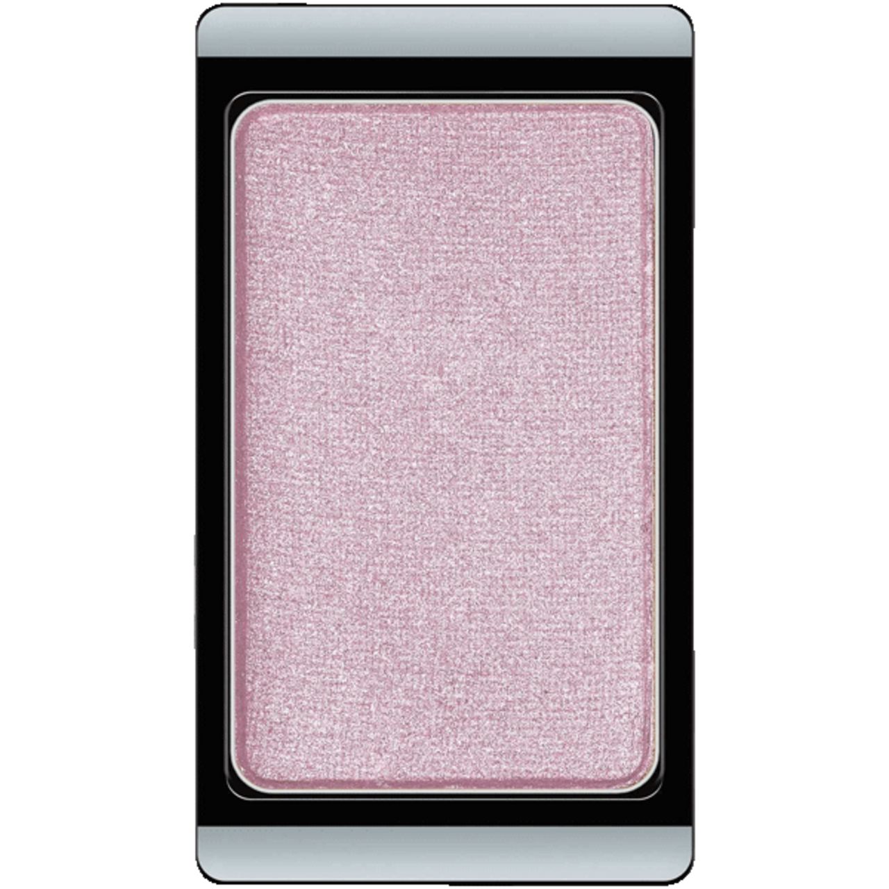Artdeco Lidschatten. Rechteckige Form, rosa Farbton, in schwarzem Rahmen mit silberner Umrandung.