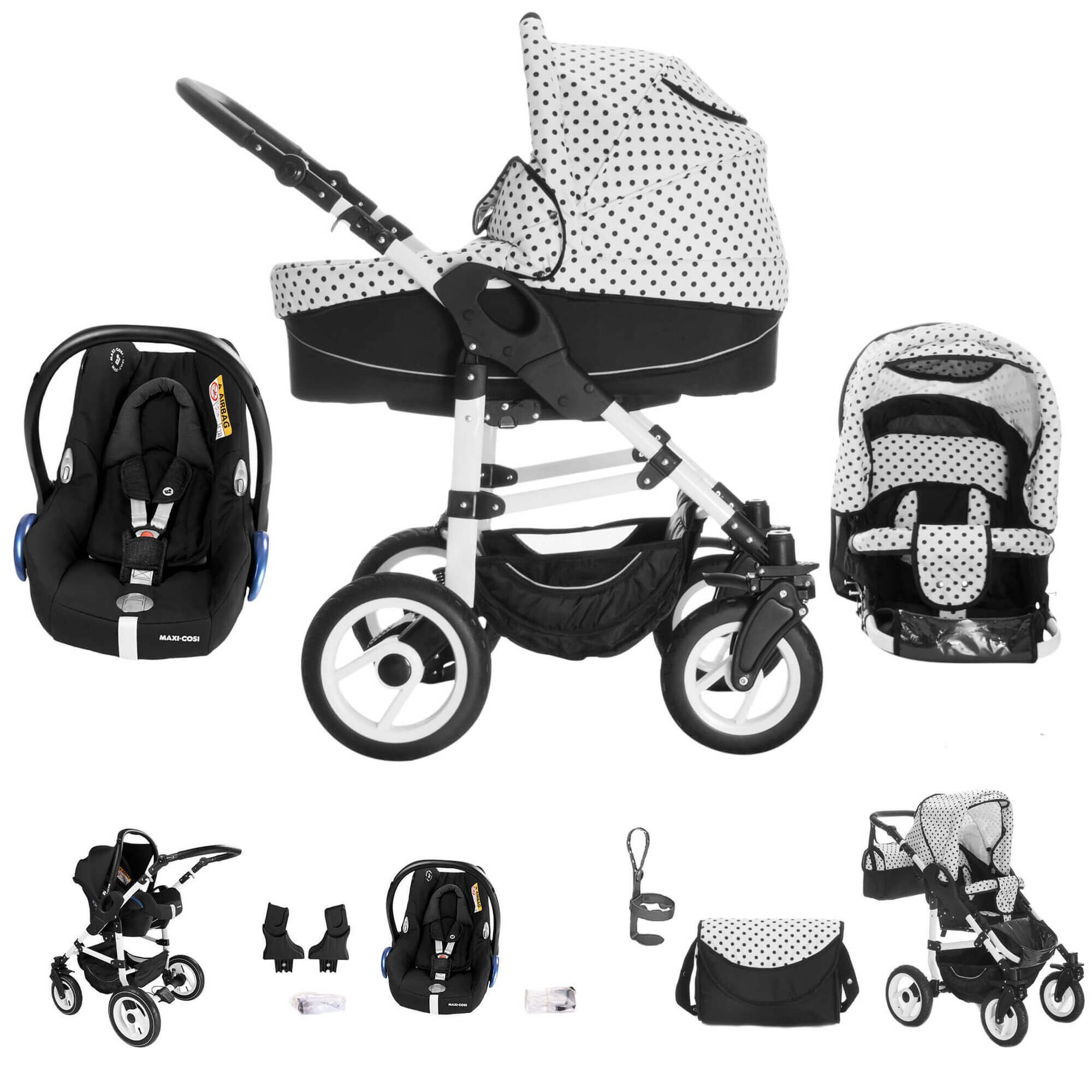 Bebebi Paris 3 in 1 Kinderwagen Set mit Original Maxi Cosi, Luft Tour Eiffel