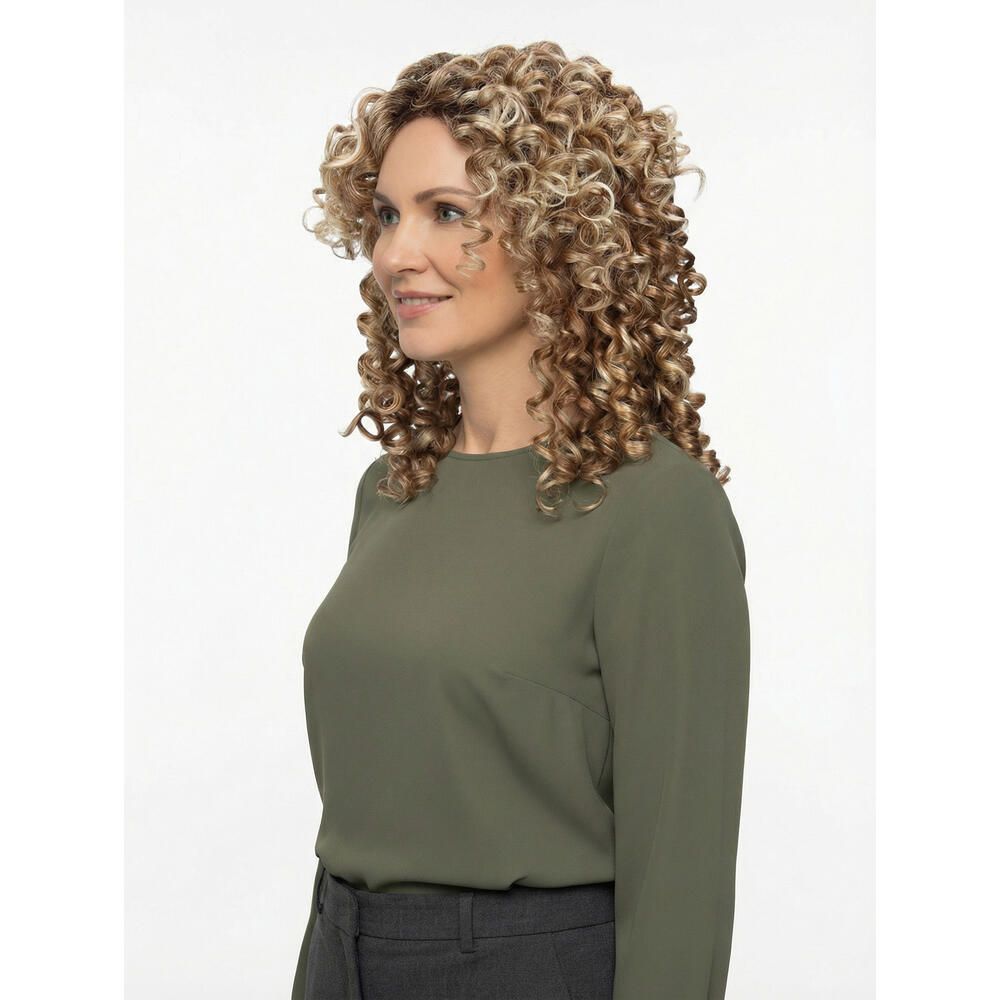 Perücke Maileen von trendhair, blond-braun gelockt, schulterlang.