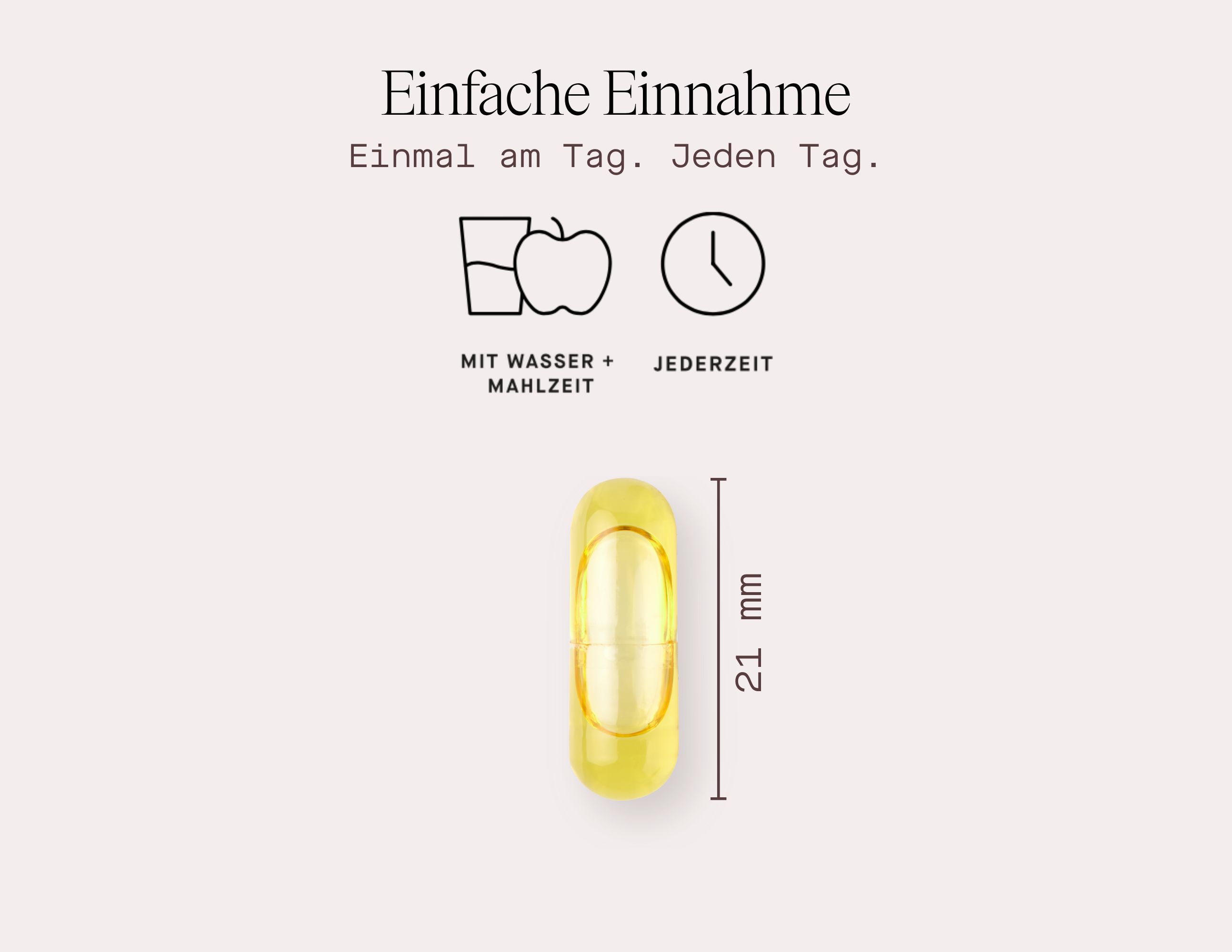 Eine gelbe Kapsel mit einer Größenangabe von 21 mm.