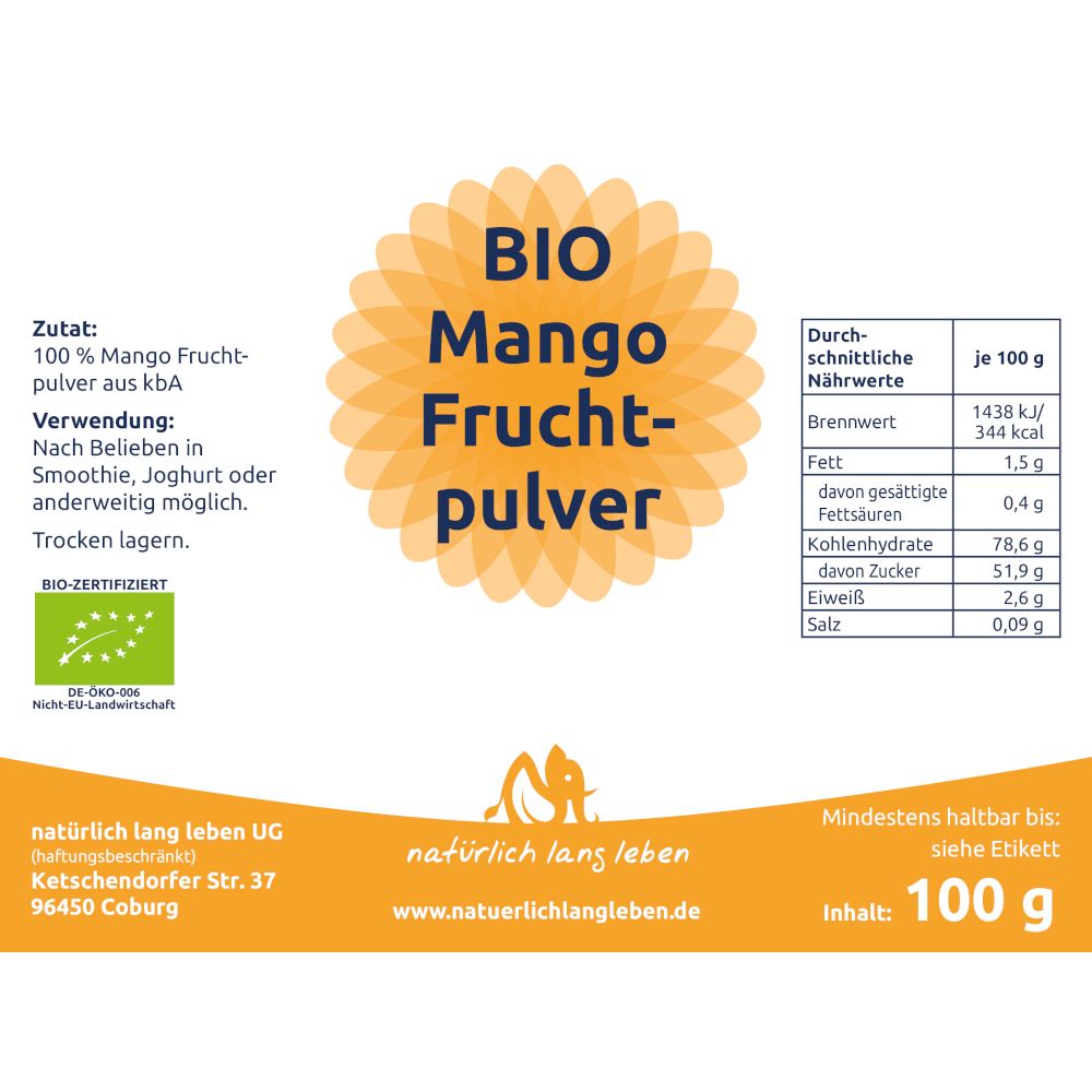 natürlich lang leben BIO Mango Fruchtpulver