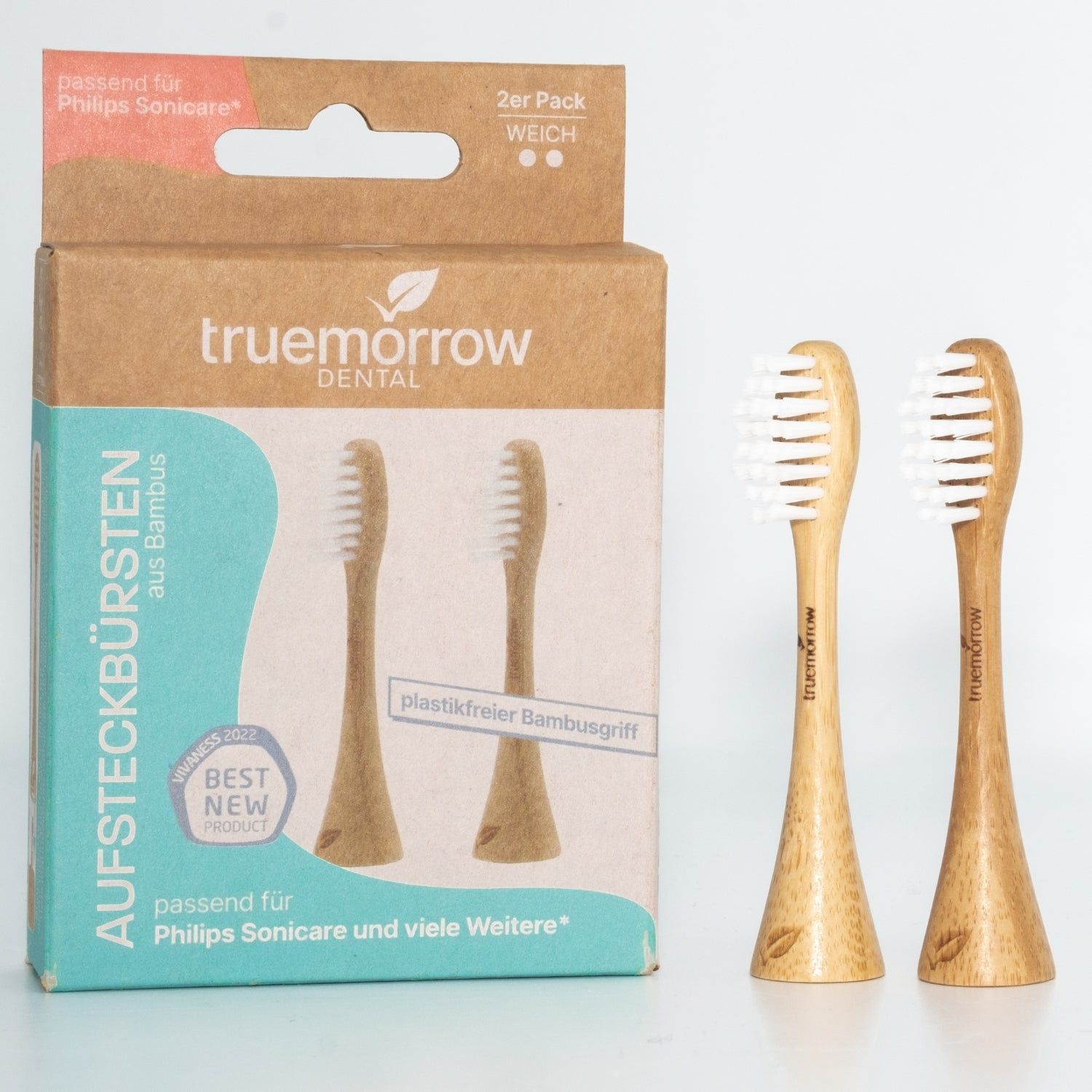 truemorrow Aufsteckbürsten aus Bambus für Philips Sonicare (2er Pack) 2x Weiß Weich