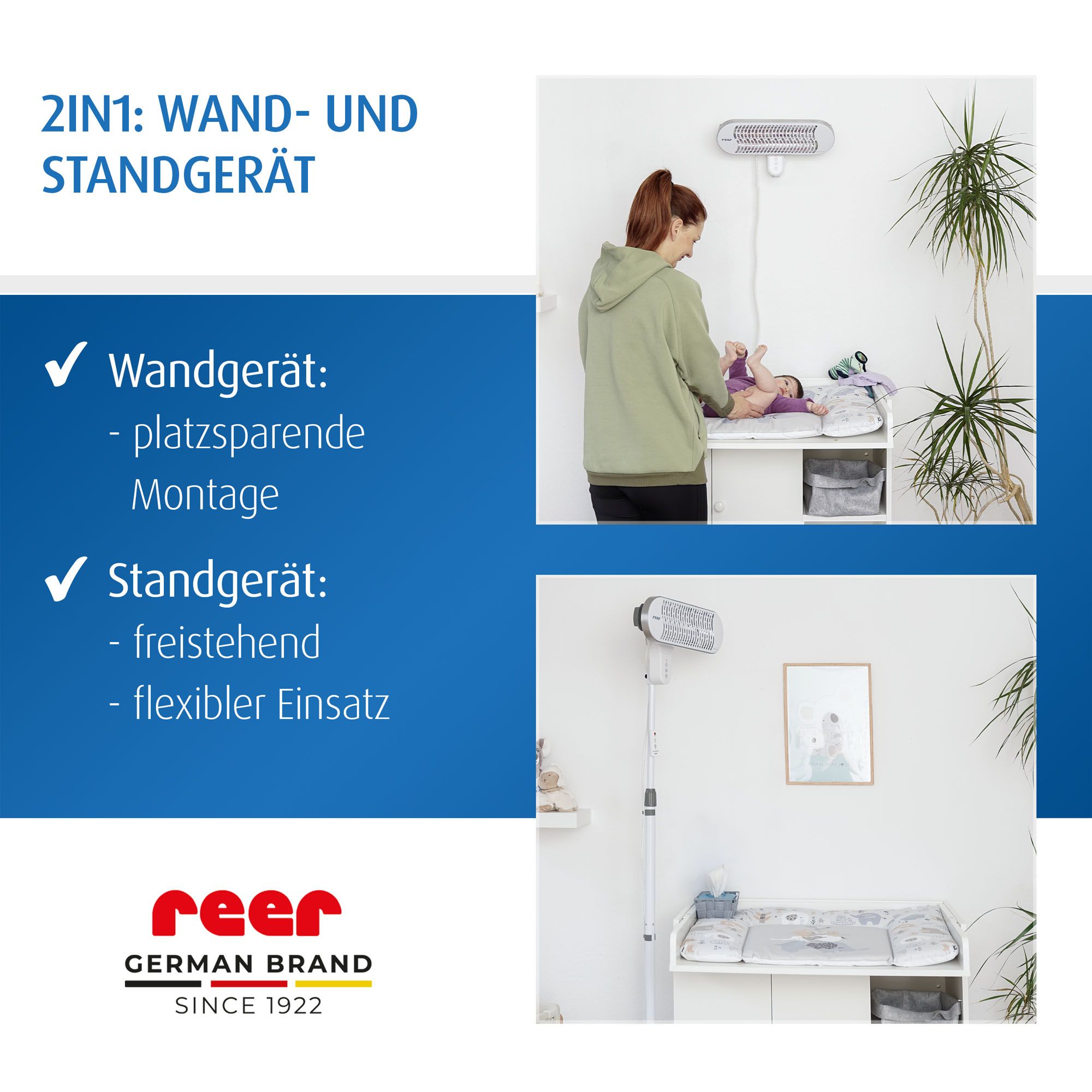 reer HeatCare+ Flex Wickeltisch-Wärmestrahler, 2in1 Wand- und Standgerät