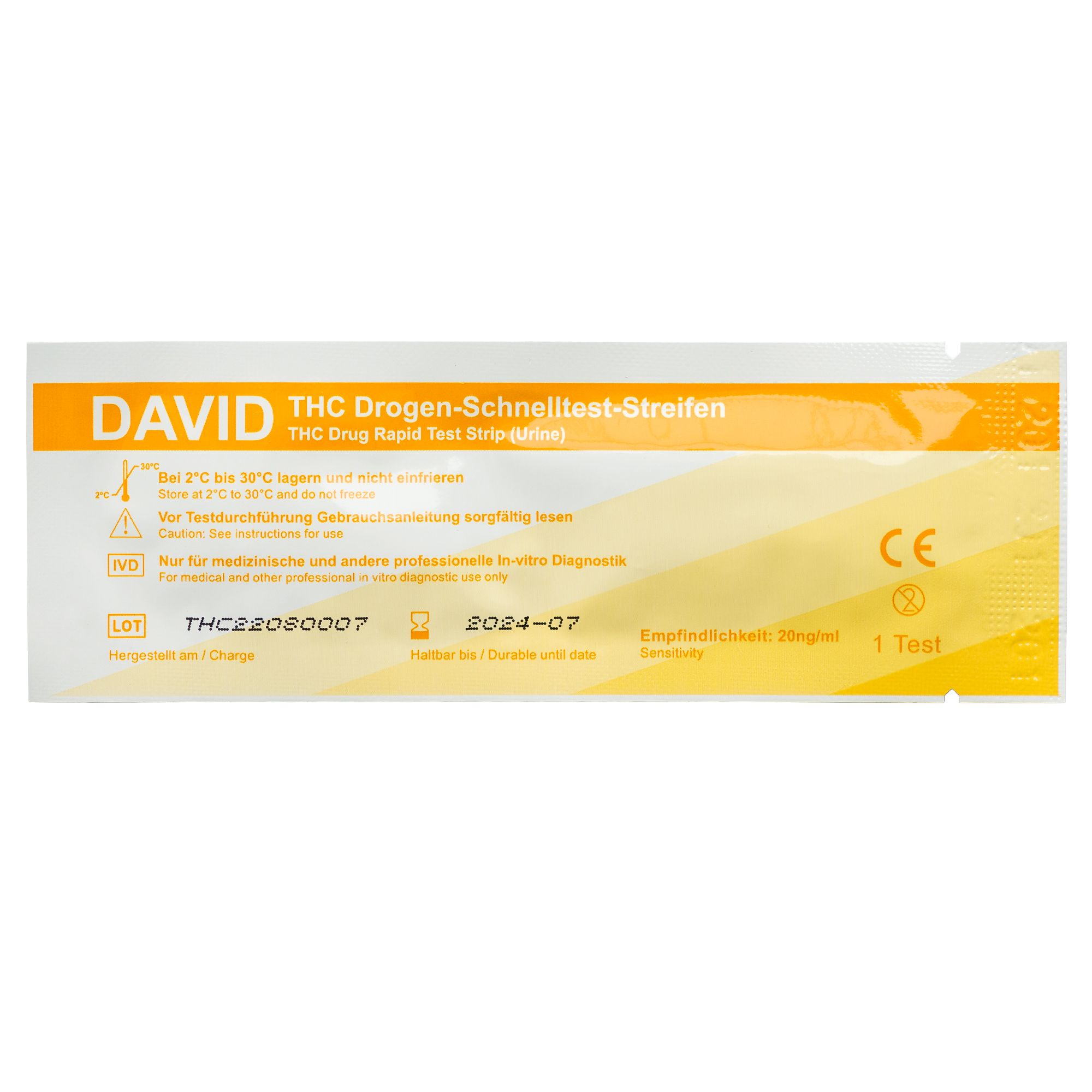 David THC Drogentest Streifen 20ng/ml Cannabis drug test MHD: 30.06.2026