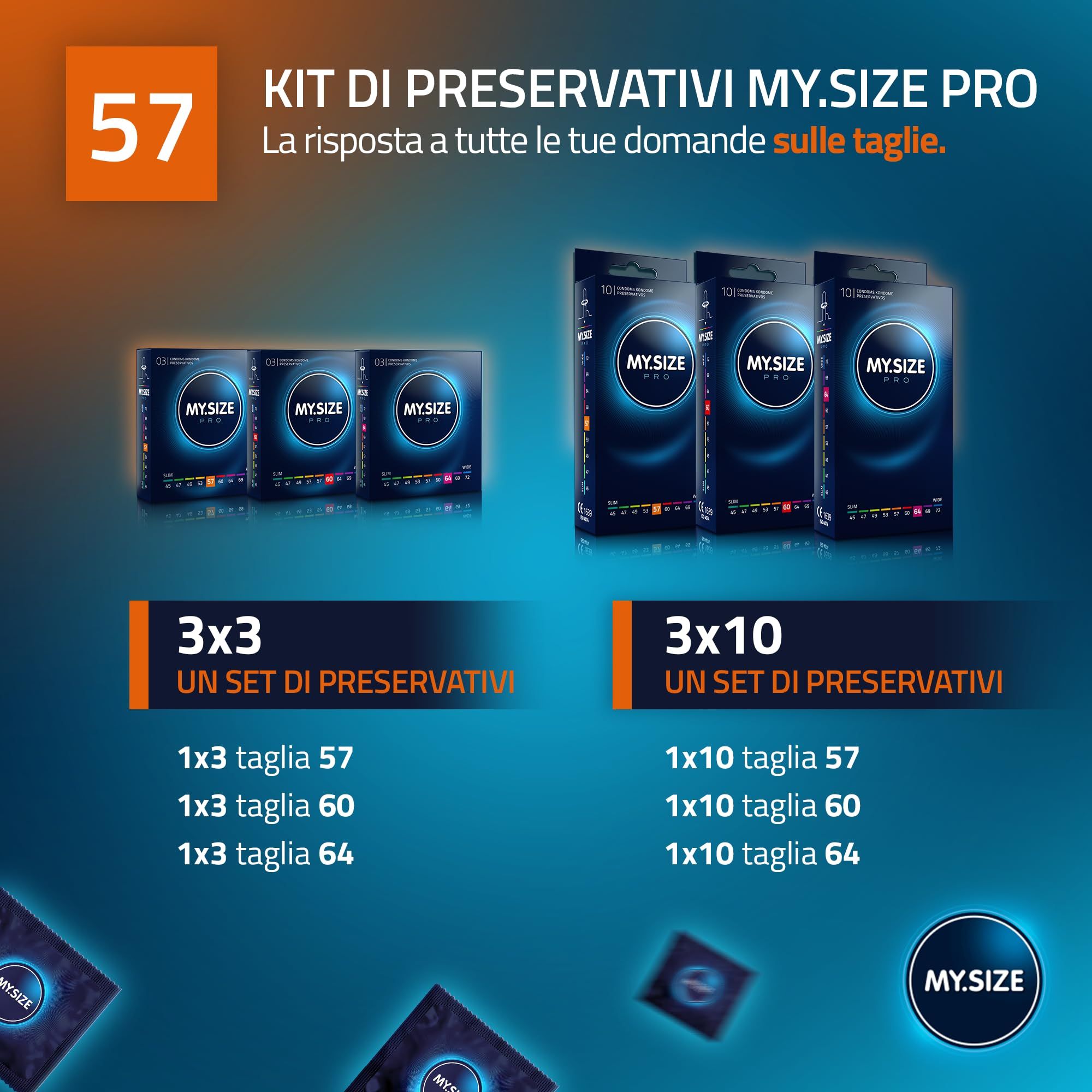 Verpackung von My.Size PRO Kondomen, 36 Stück, 57mm.