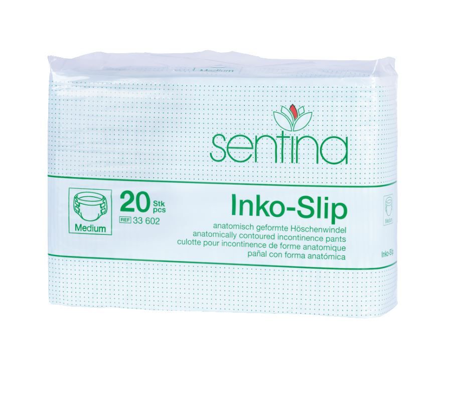 Verpackung mit Sentina Inko-Slip Medium. 20 Stück. Anatomisch geformte Höschenwindel.