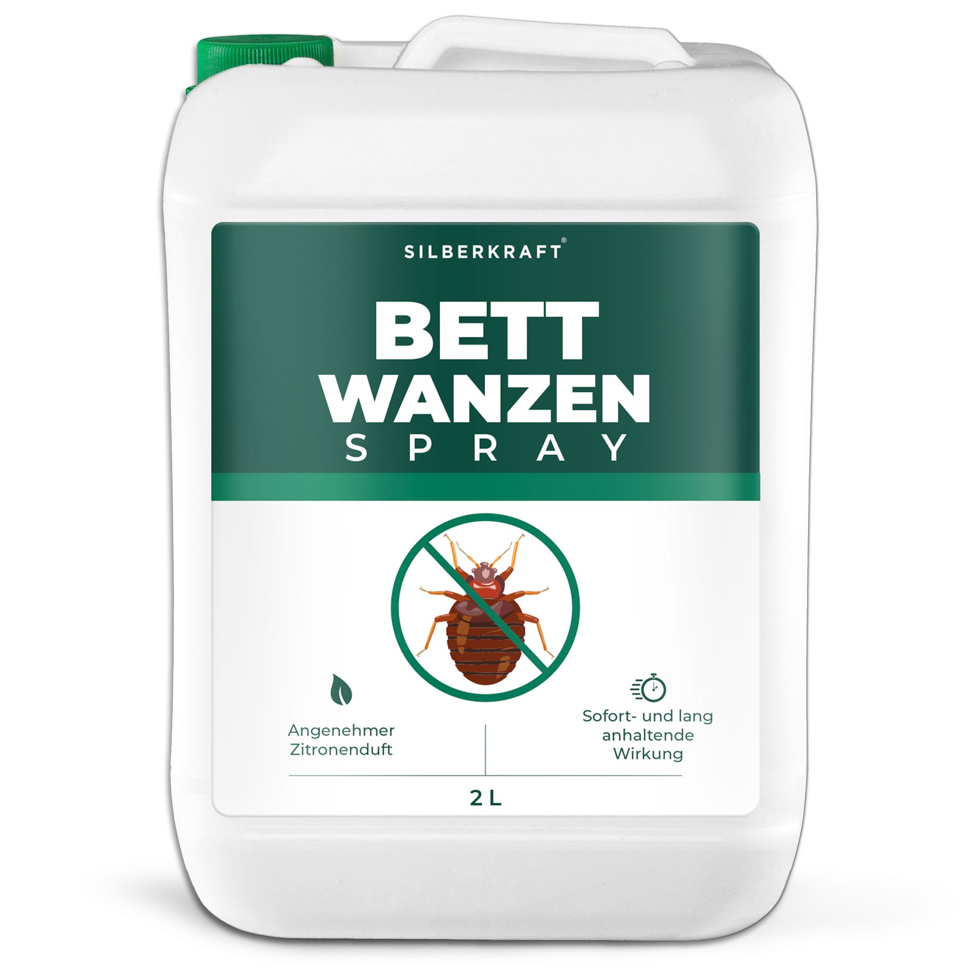 2L Kanister Bettwanzen Spray mit Zitronenduft und Siegel.