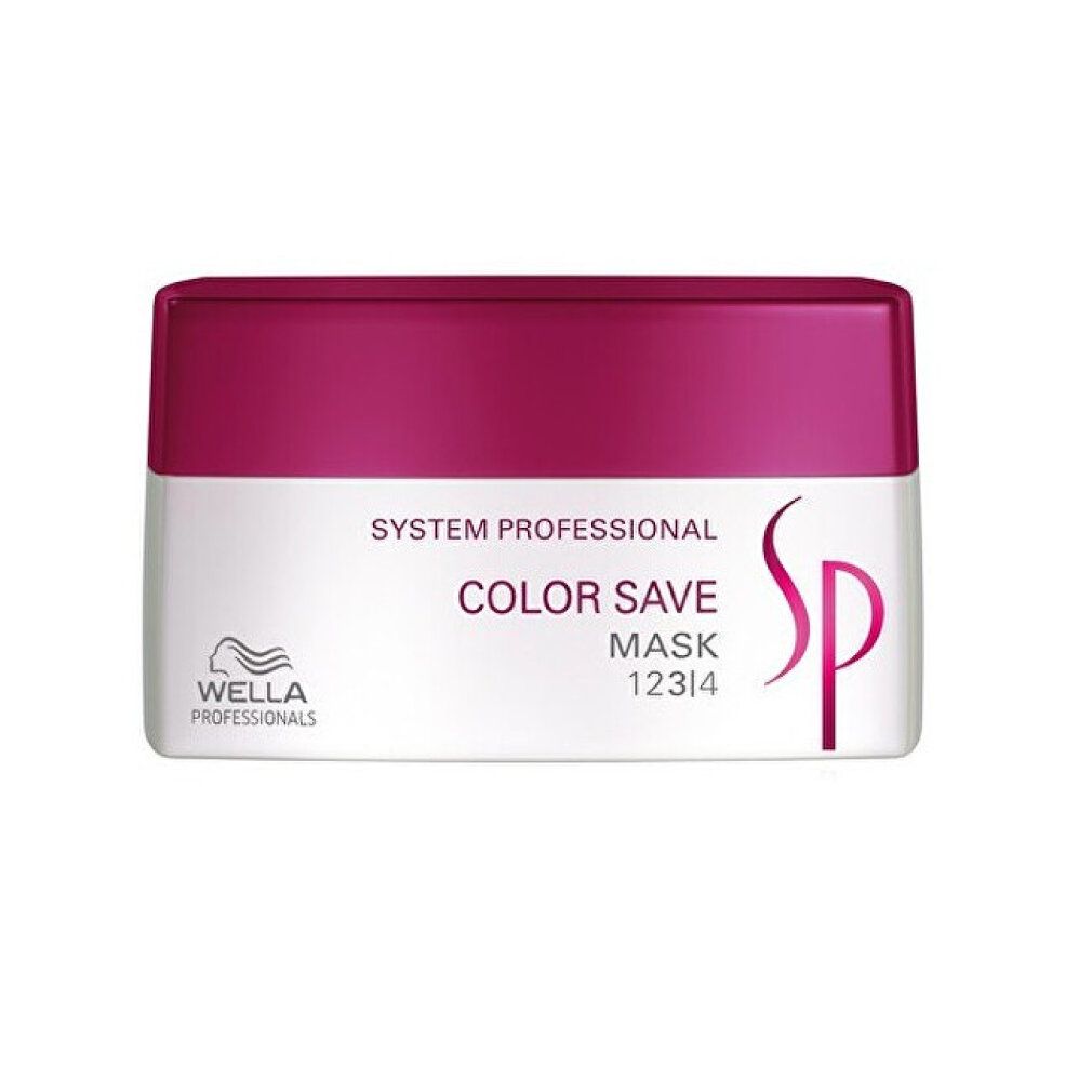 Weiß-lila Dose. Aufschrift: Color Save Mask, SP, 12314. Wella Professionals Logo.