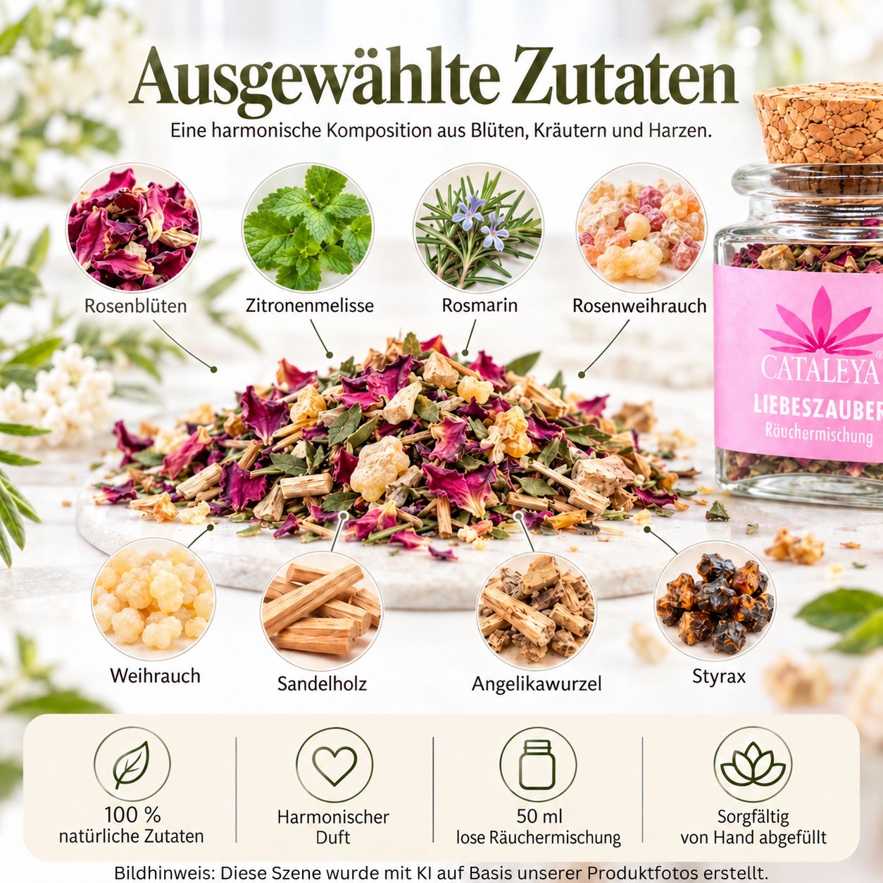 CATALEYA Liebeszauber Räuchermischung 50 ml – im Glas mit Korkverschluss
