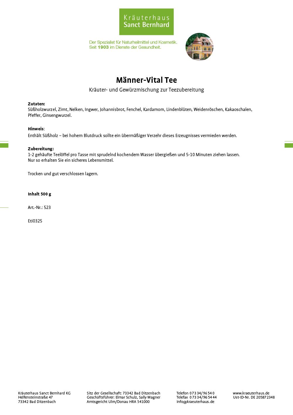 Sanct Bernhard Männer-Vital-Tee