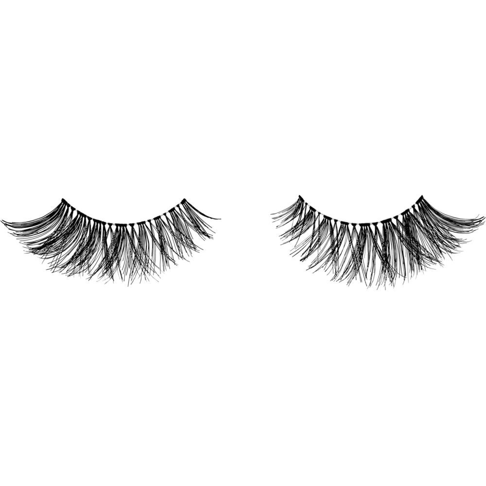 Zwei schwarze, voluminöse falsche Wimpern. Einzelne Wimpern sind sichtbar.
