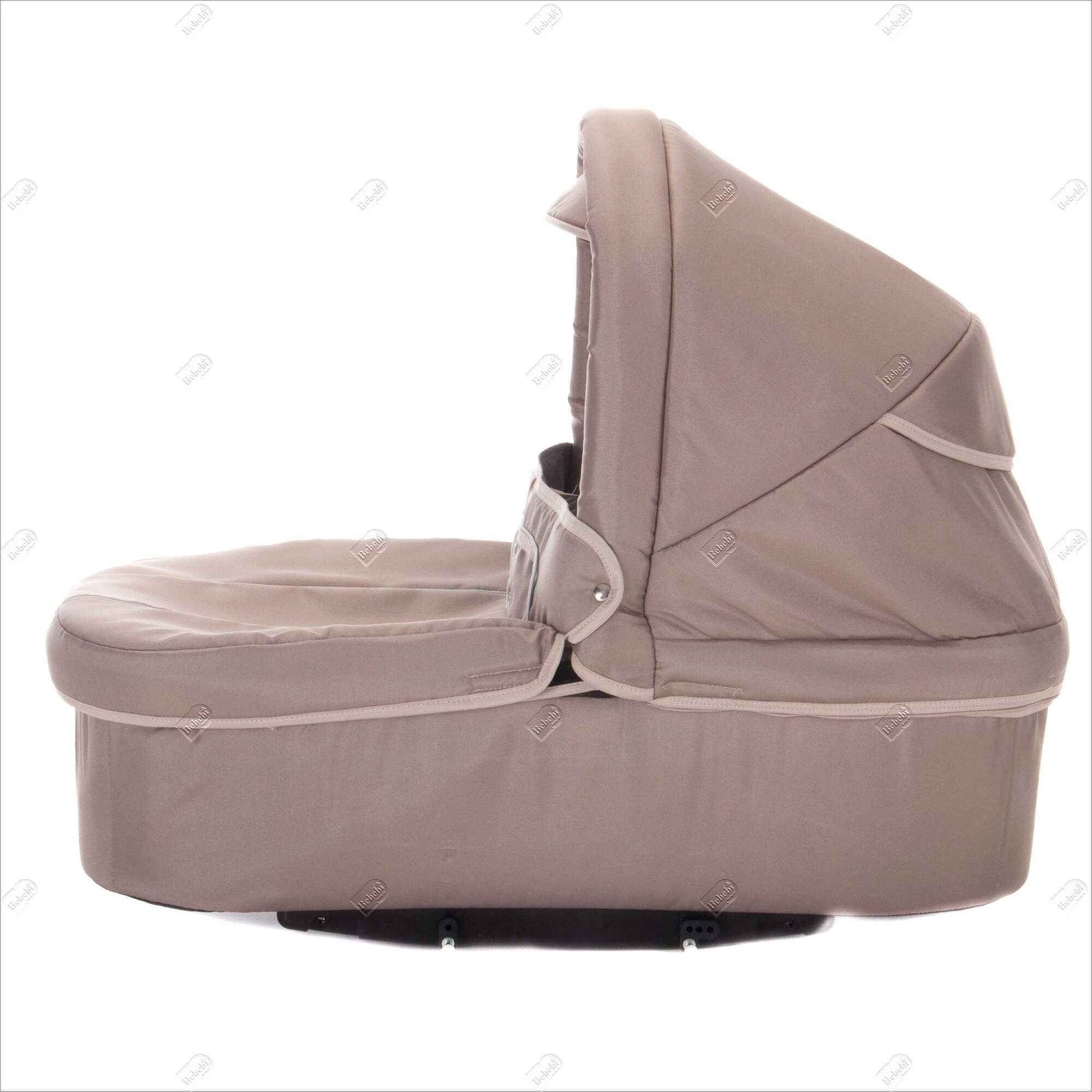 Babywanne, Bellataupe, mit Verdeck. Seitliche Ansicht, hellbraun.