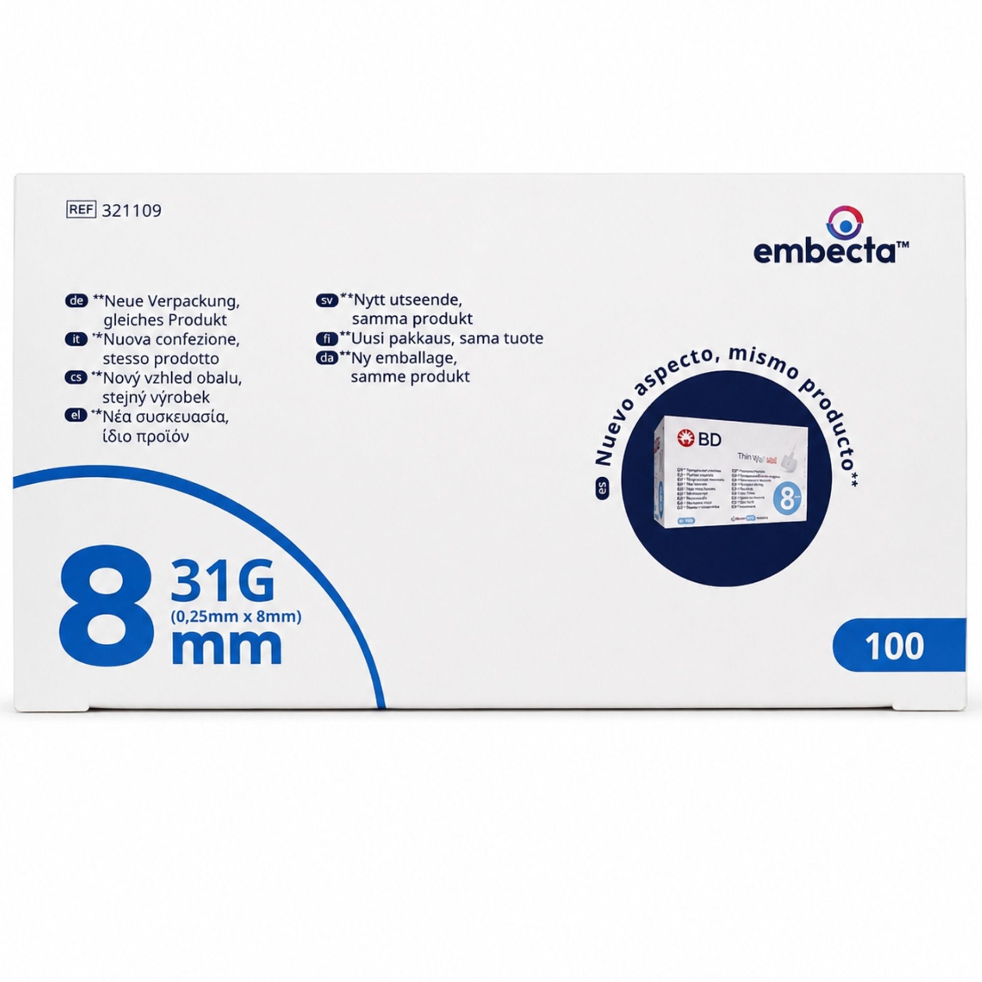 Embecta Thin Wall Pen-Nadeln 31 G 0,25x8 mm 100 St Kanüle