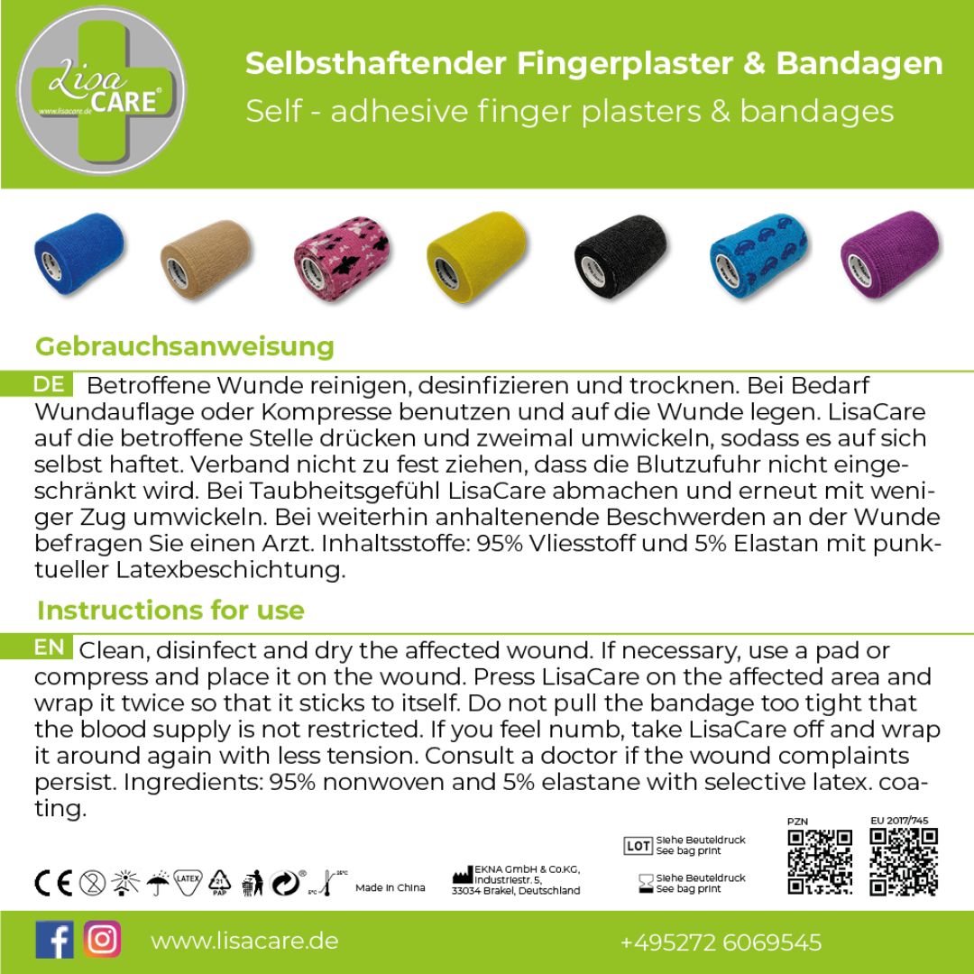 LisaCare selbsthaftende Bandage - Smiley Gelb - 7,5cm x 4,5m