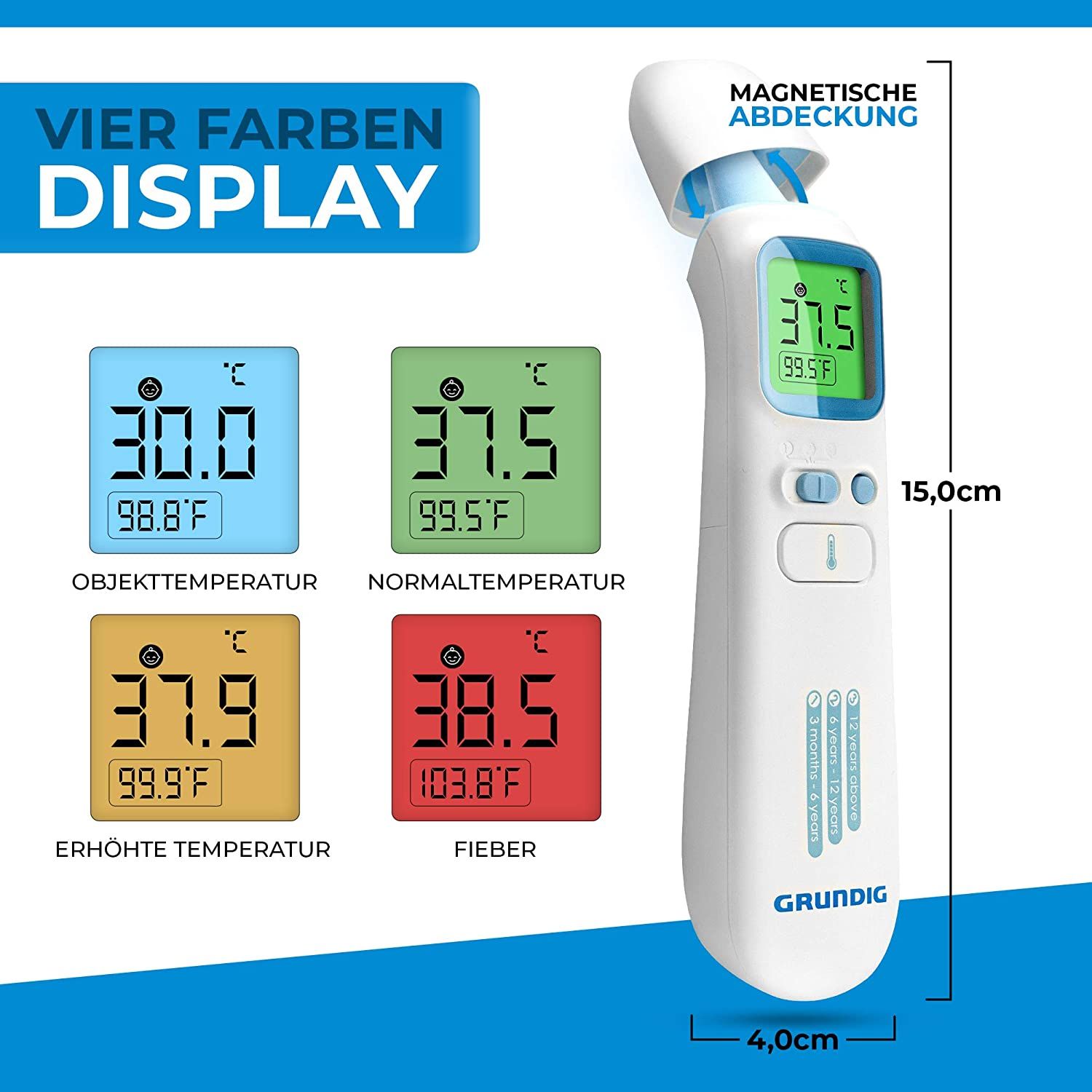 Grundig Fieberthermometer kontaktlos Infrarot - Hochpräzise Ohr Stirn