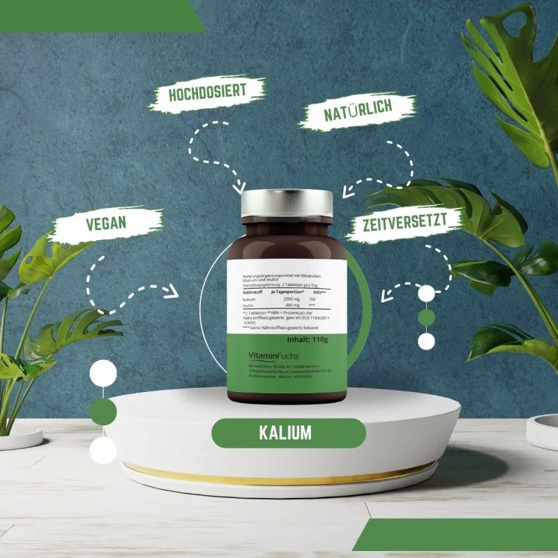 Kalium Retard Tabletten - Kaliumcitrat mit Inulin 1000mg je Tablette - VitaminFuchs