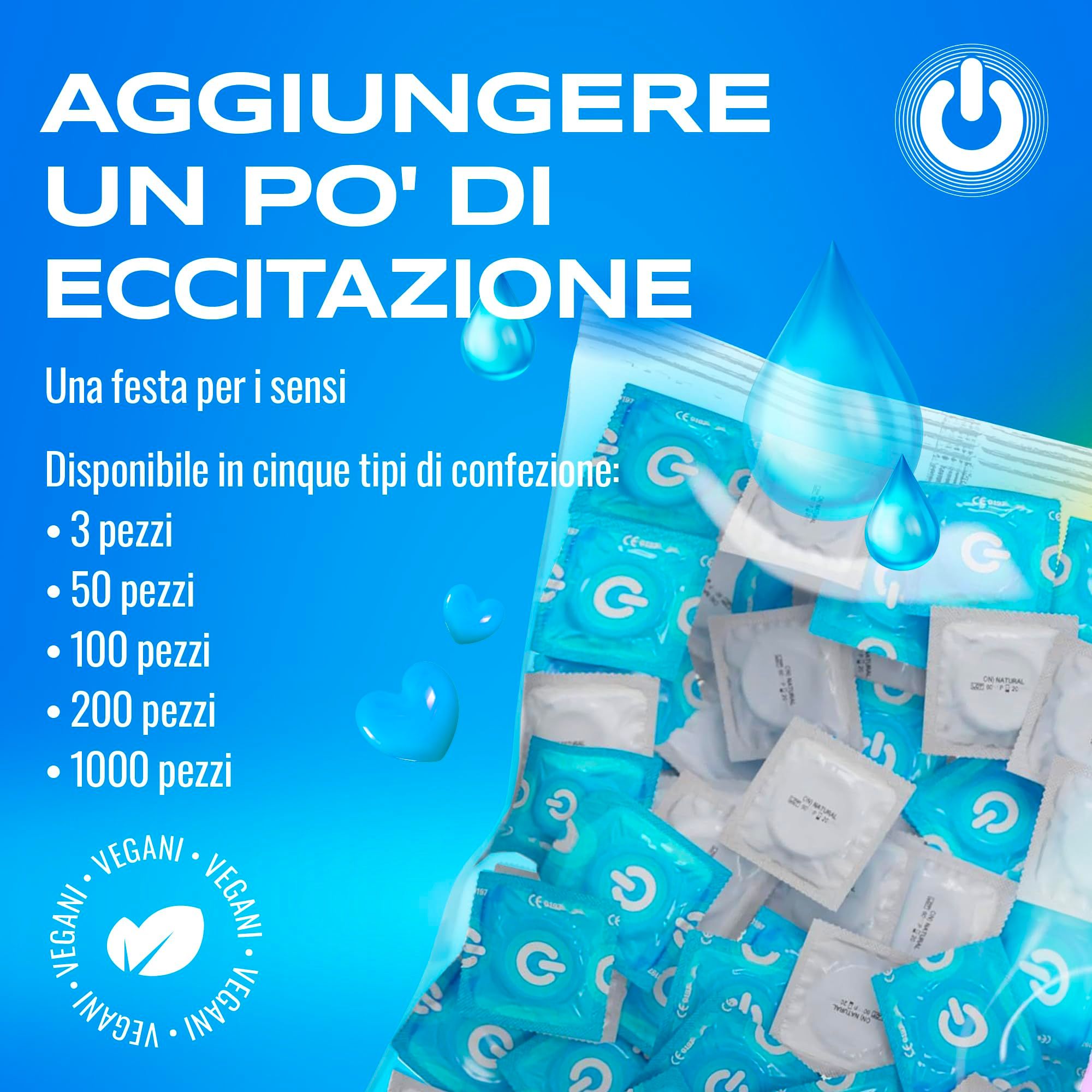 Verpackung mit 100 Kondomen, einzeln verpackt, mit Logo.