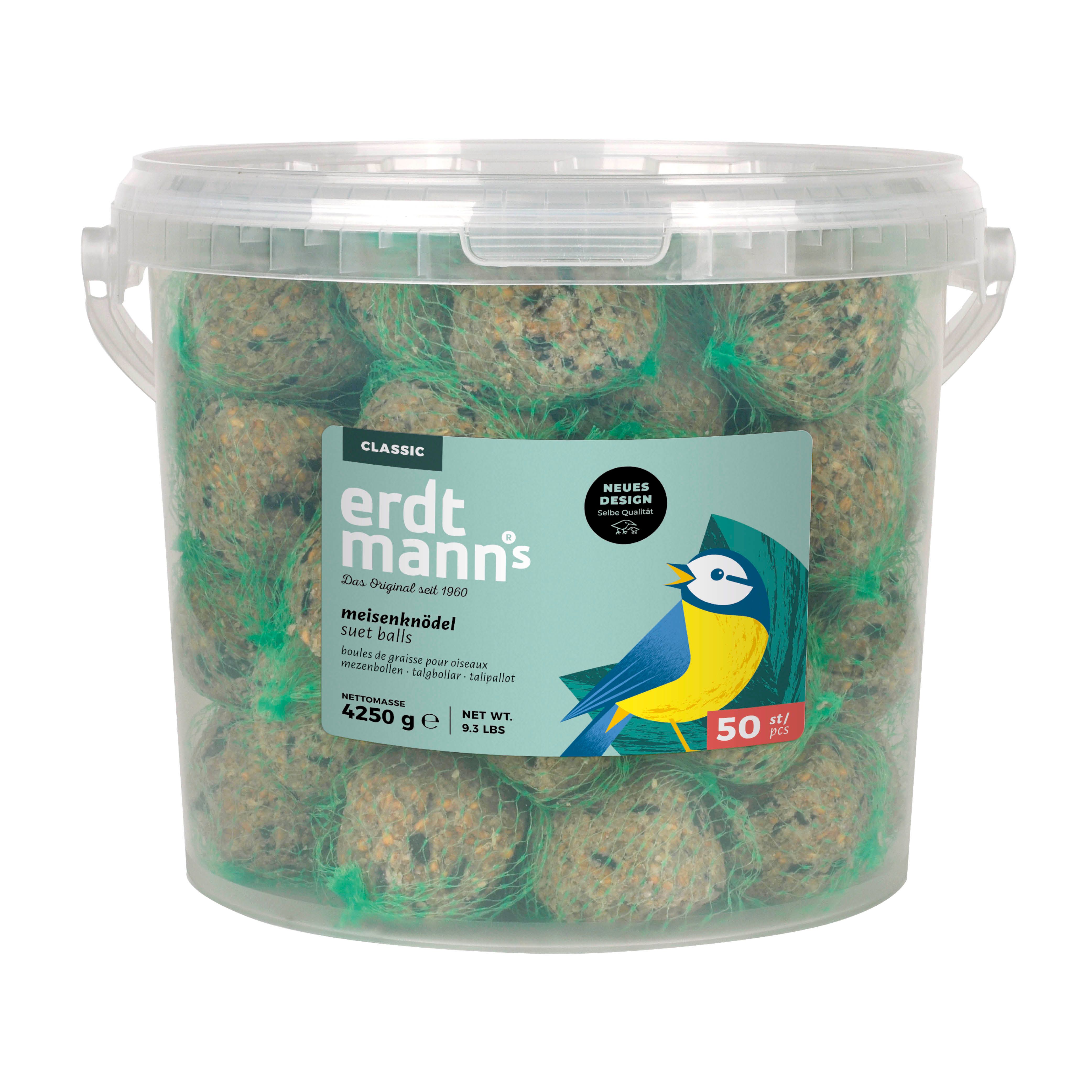 Erdtmanns Meisenknödel mit Netz im Eimer für Wildvögel 50 St