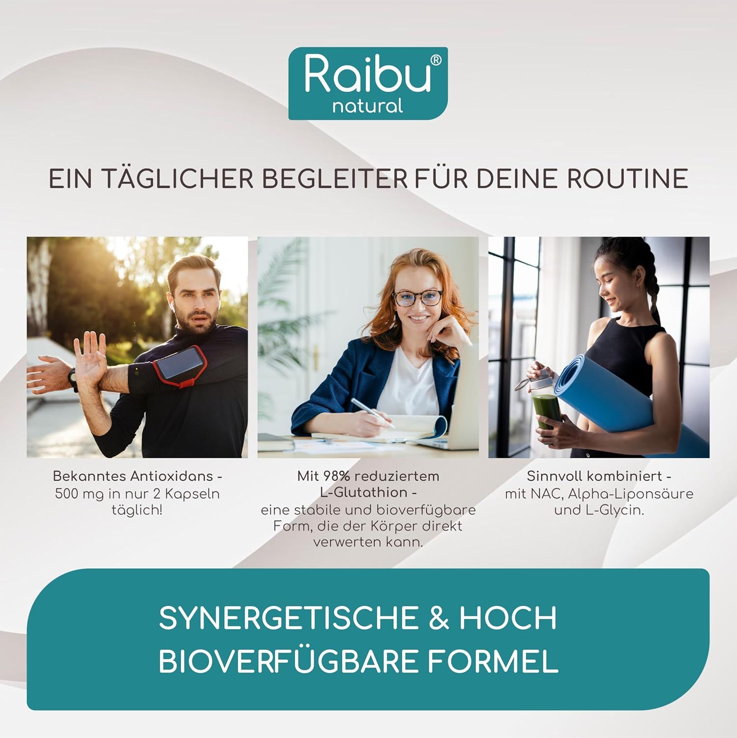 L-Glutathion Kapseln Hochdosiert - mit NAC, Alpha-Liponsäure & L-Glycin - RAIBU