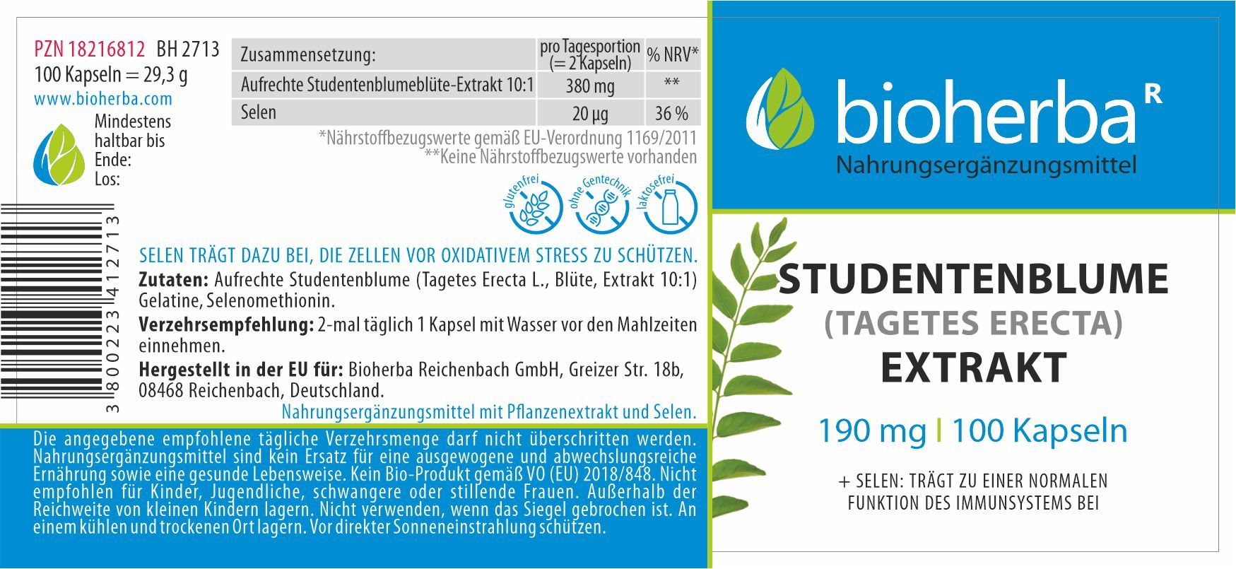 Studentenblume (Tagetes Erecta) Extrakt 190 mg 100 Kapseln PZN 18216812
