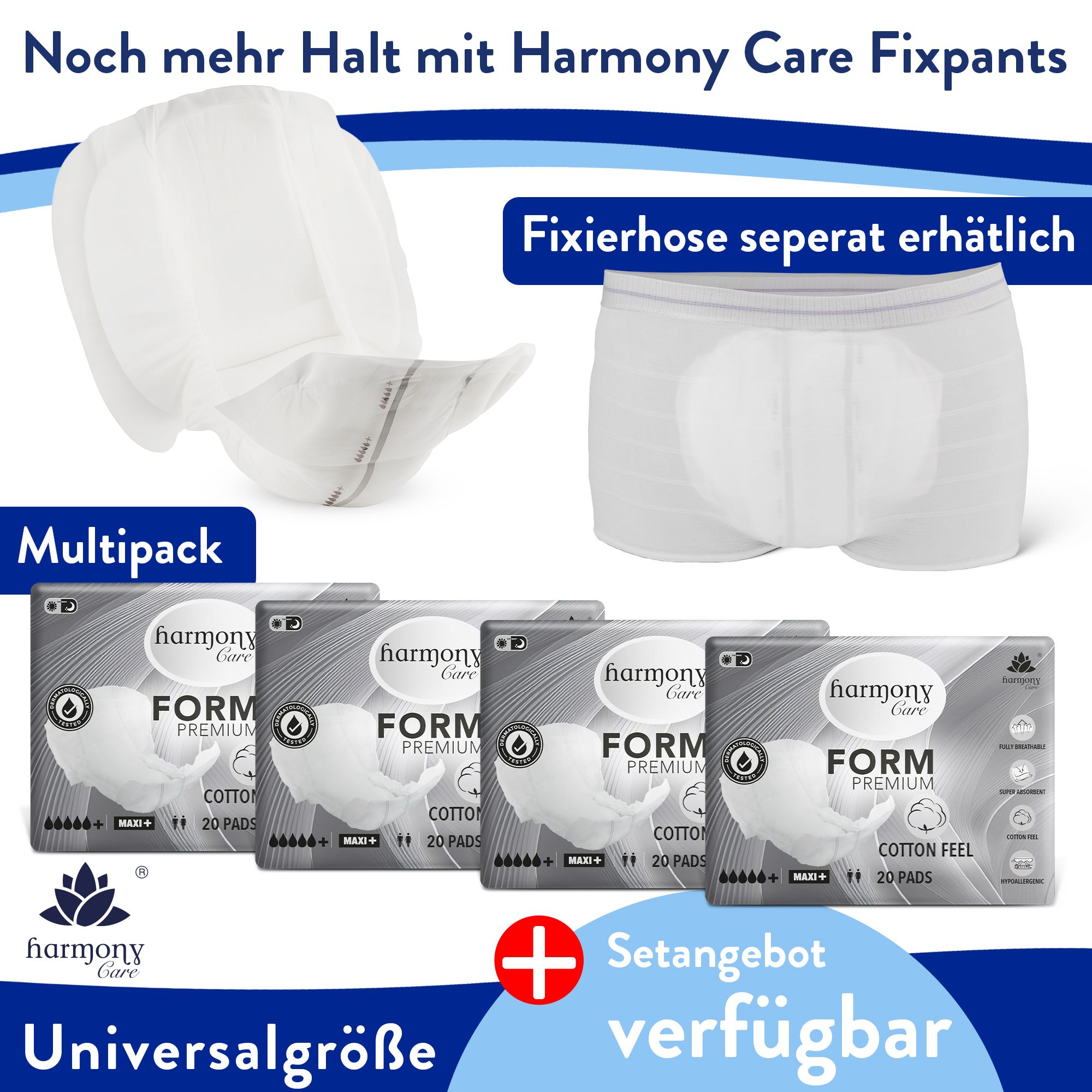 Harmony Care® Form Maxi+ - saugstarke Inkontinenzvorlagen Unisex – anatomisch geformte Vorlagen bei