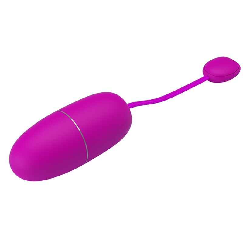 Lila Ei-förmiges Produkt mit Stiel und rundem Aufsatz. Silberner Ring am Ei-Körper. Auf weißem Hintergrund.