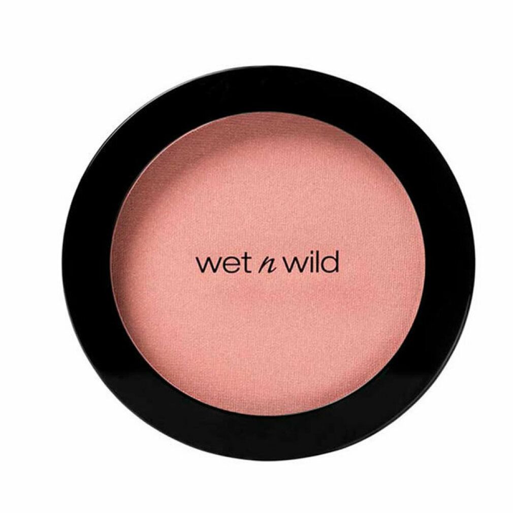Runder Blush in einem schwarzen Behälter. Rosa Puder mit dem Schriftzug "wet n wild".