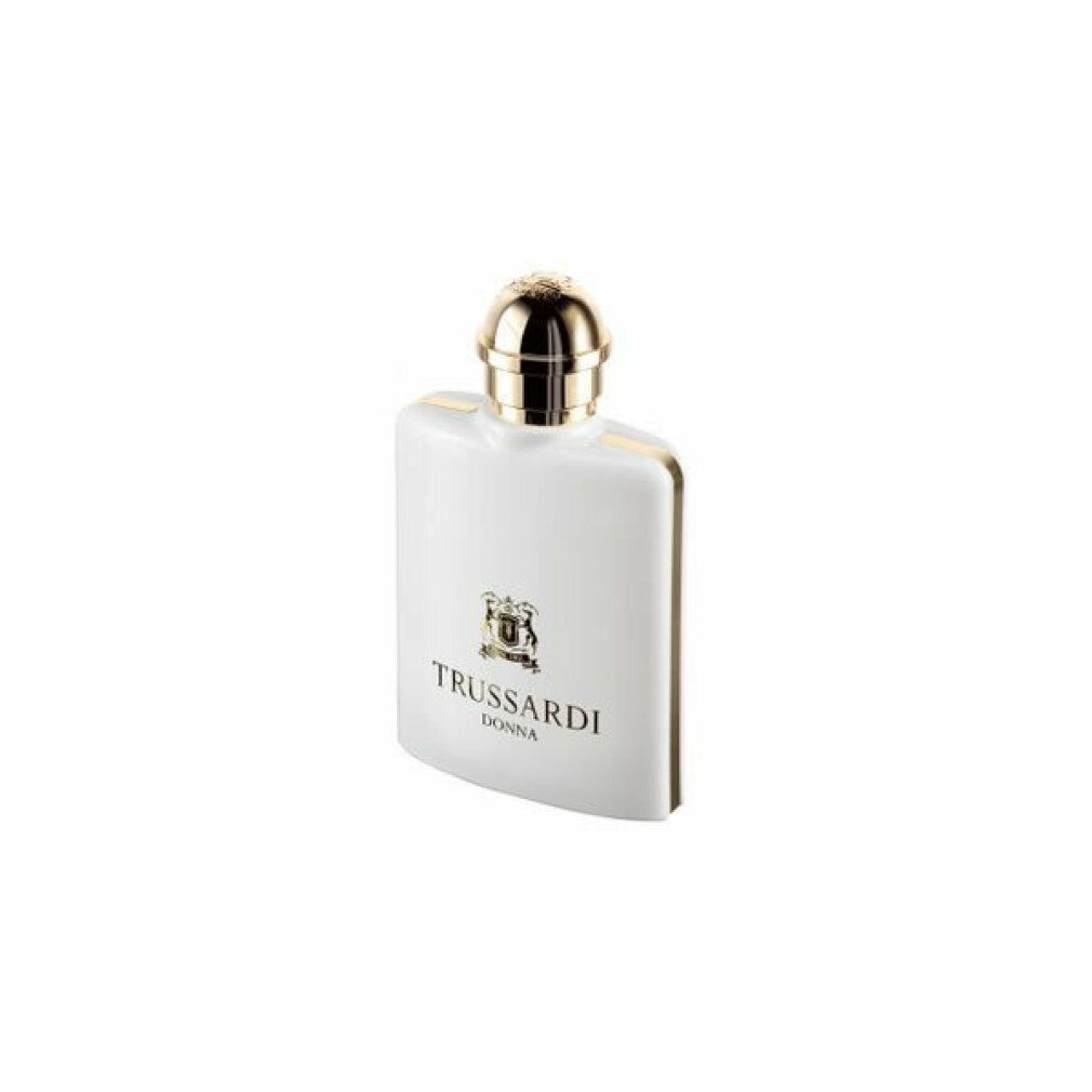 Trussardi Donna Eau de Parfum Flasche. Weiß mit goldenen Details.