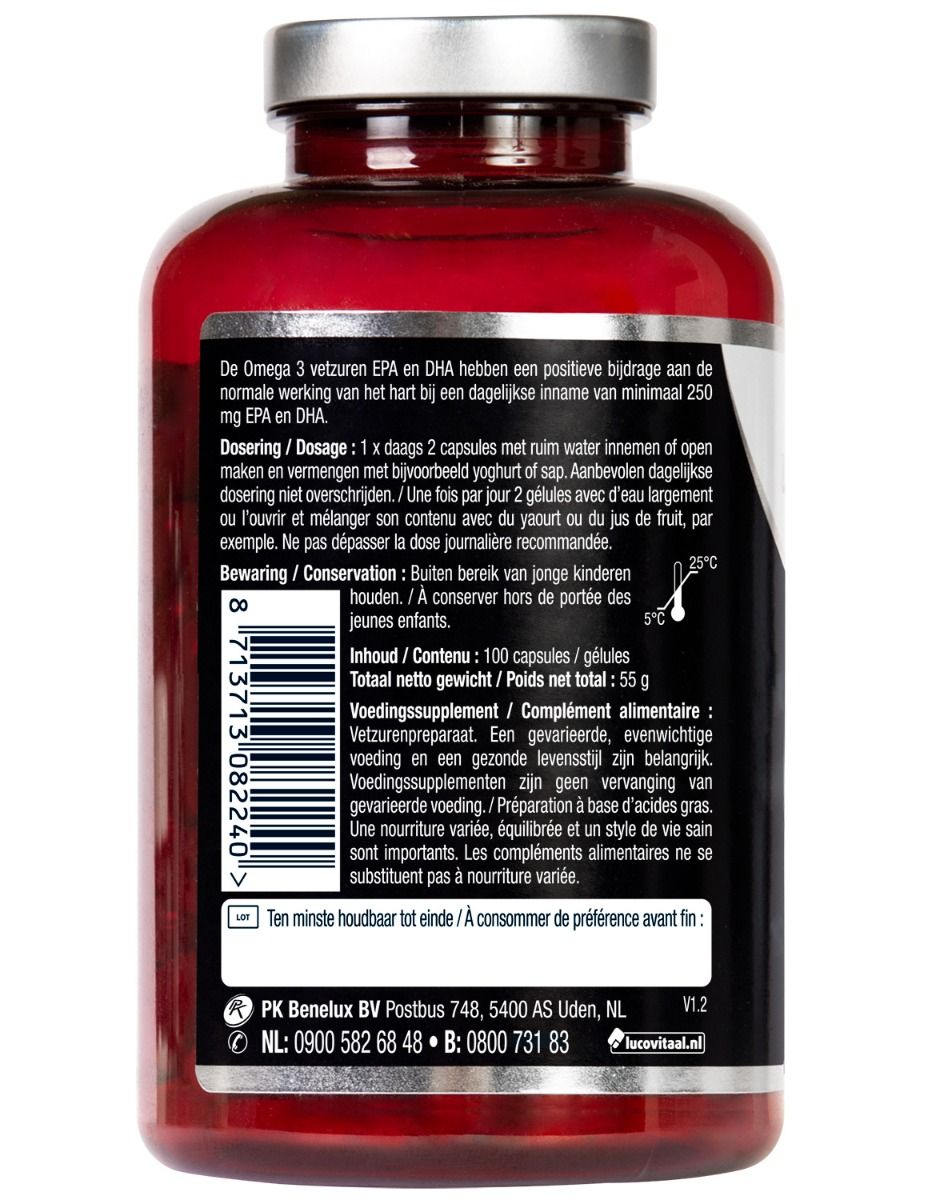 Rückseite der Flasche mit Informationen. Enthält Informationen zur Anwendung und Lagerung.