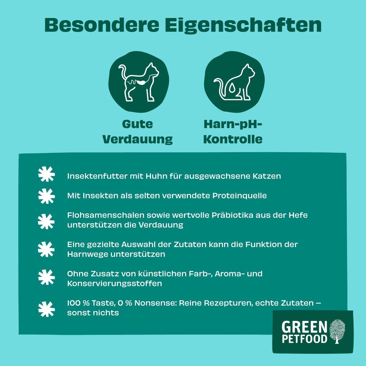 Green Petfood Katzenfutter: Gute Verdauung und Harn-pH-Kontrolle.