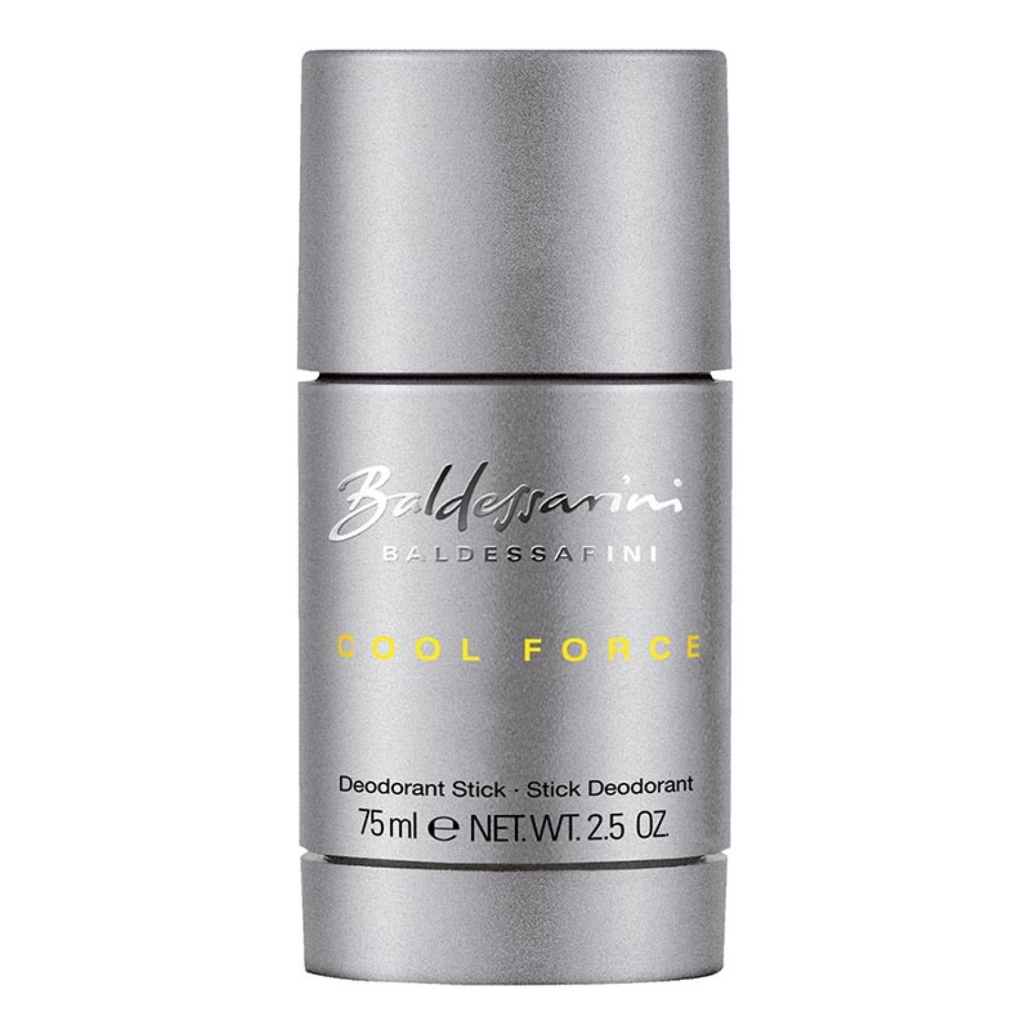 Deo-Stick. Silberfarbener Zylinder mit Schriftzug Baldessarini Cool Force. 75ml.