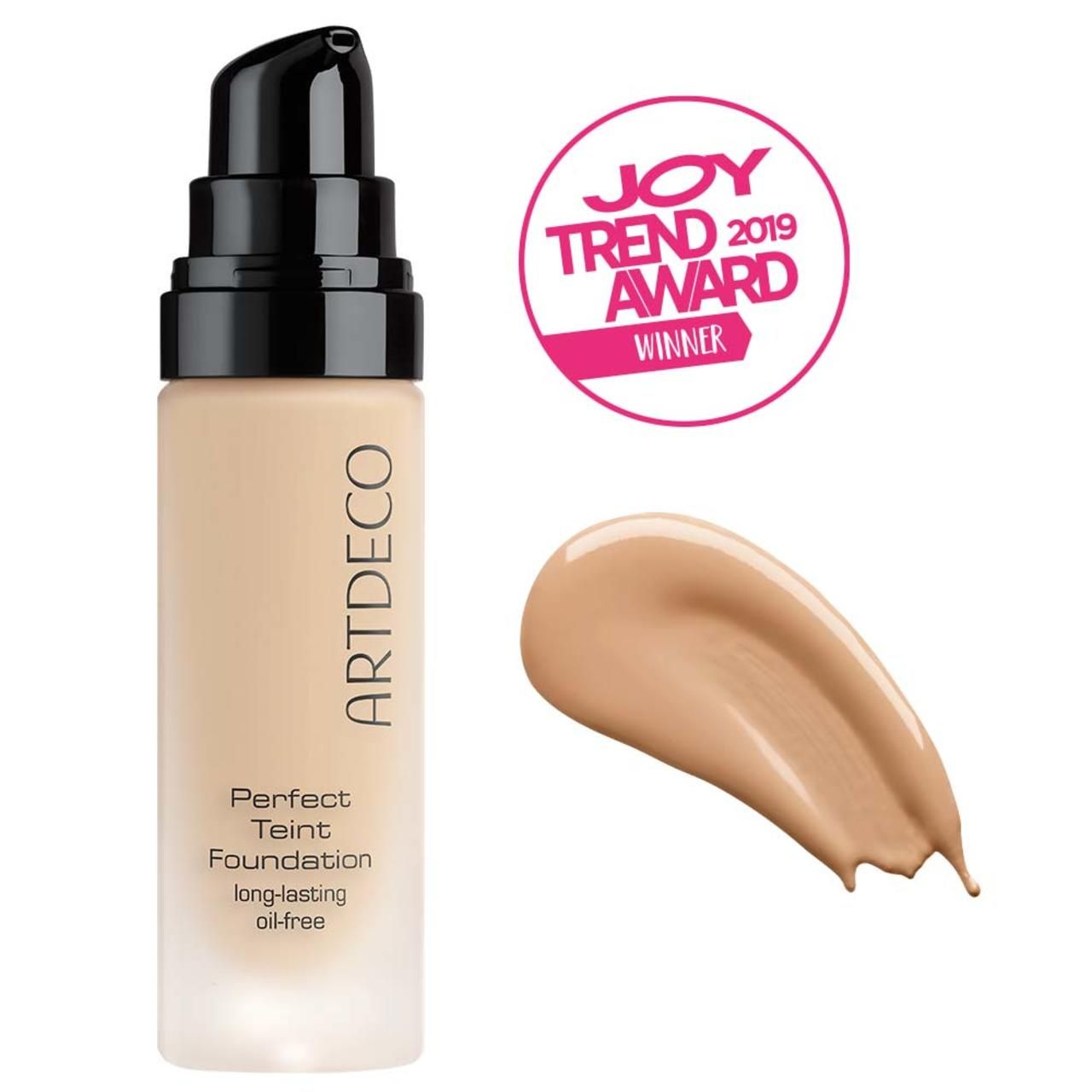 Artdeco Perfect Teint Foundation mit Spender, Farbmuster und Auszeichnung. Farbton Golden Biscuit.
