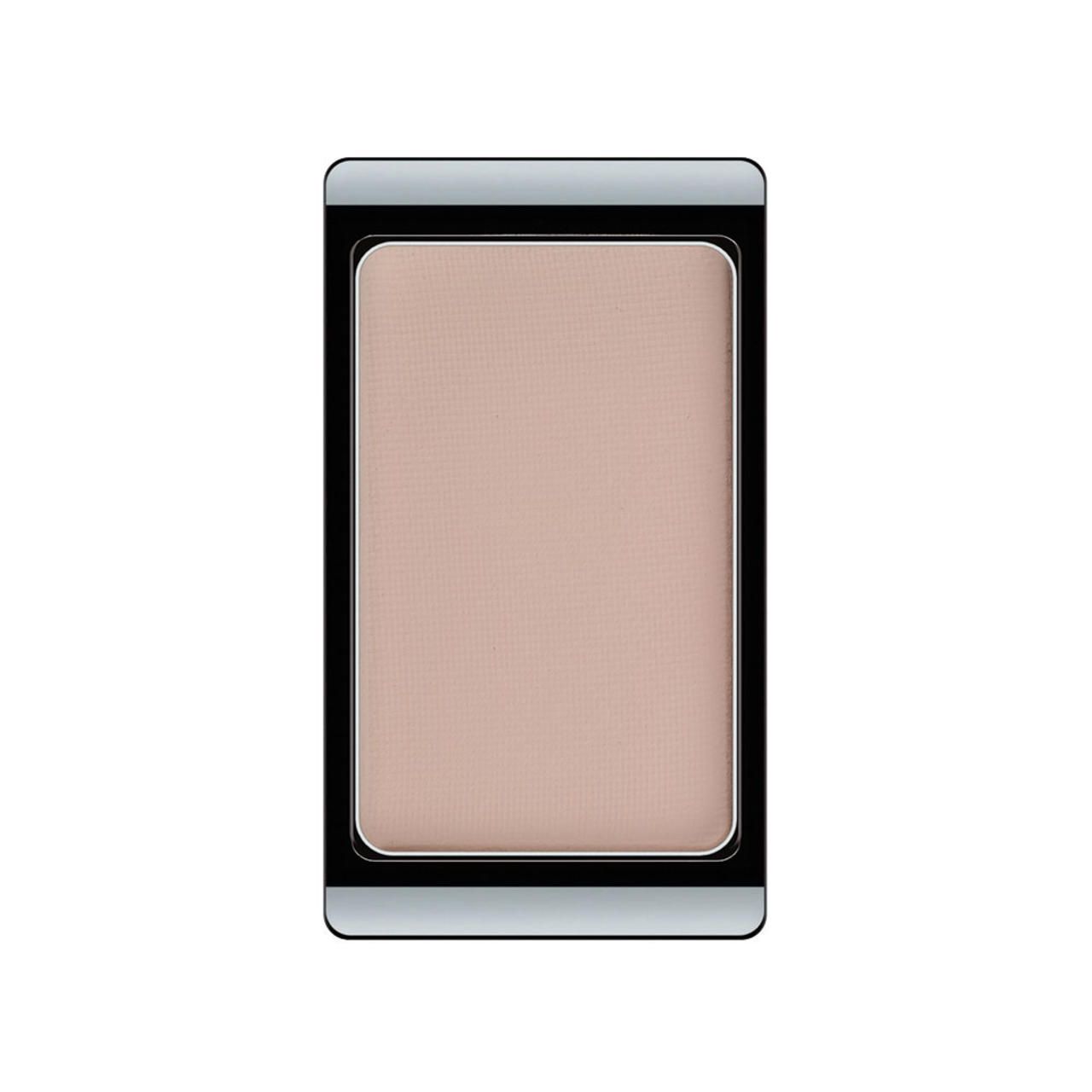 Artdeco Lidschatten Mattfarben. Rechteckige, beige Lidschatten-Palette in schwarzem Gehäuse mit silbernen Akzenten.