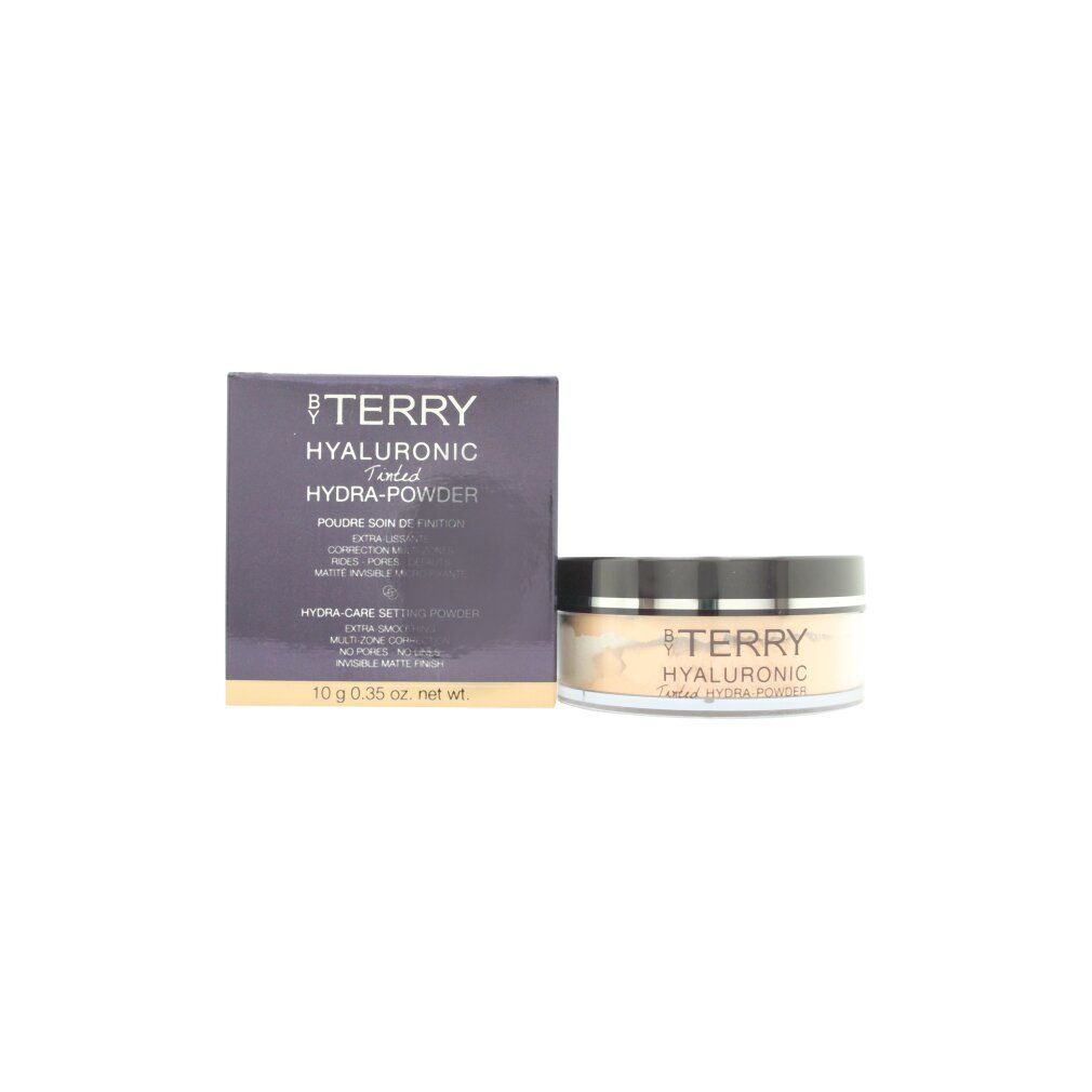 Puder von By Terry. Rechteckige Verpackung und runder Behälter. Aufschrift: HYALURONIC Tinted HYDRA-POWDER. 10 g.