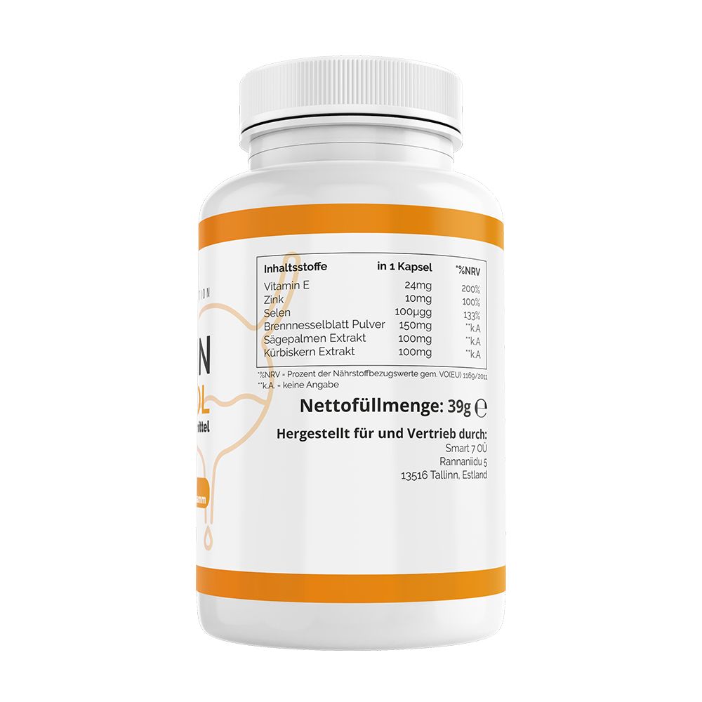 Rückseite einer weißen Flasche mit Inhaltsstofftabelle. Enthält Informationen zu Vitaminen und Mineralstoffen.