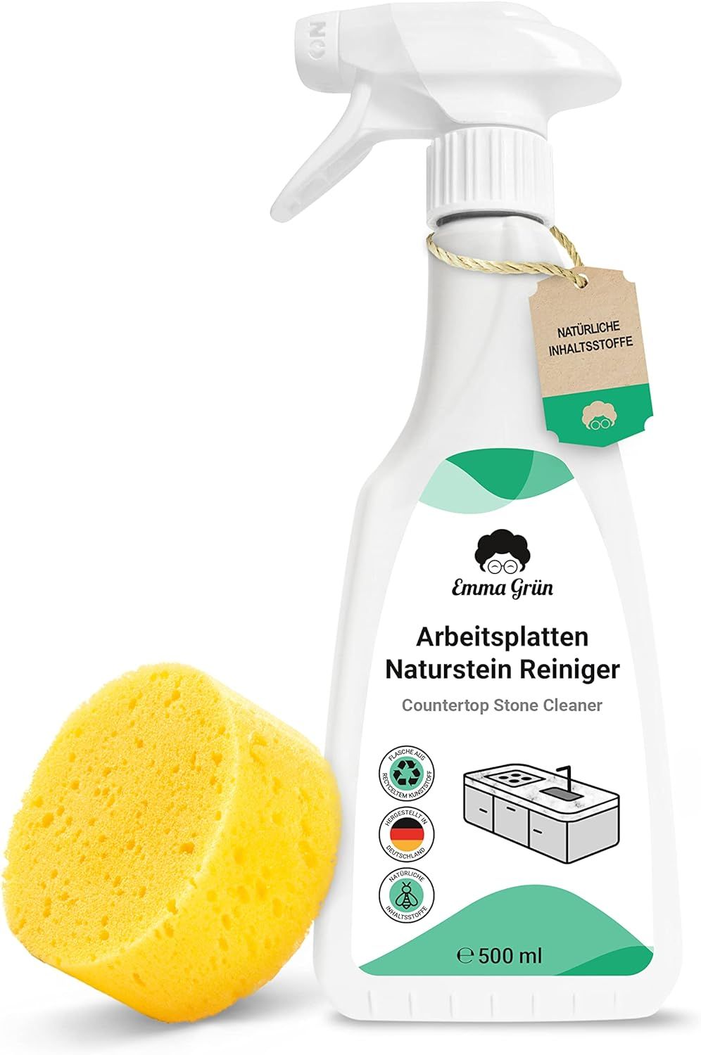 Emma Grün® natürlicher Marmor- & Küchenarbeitsplatten-Reiniger inkl. wiederverwendbarem Schwamm