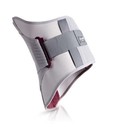 OFA Push Med Lumbalbandage. Graue Bandage mit elastischen Bändern und Klettverschluss. Logo "push med".