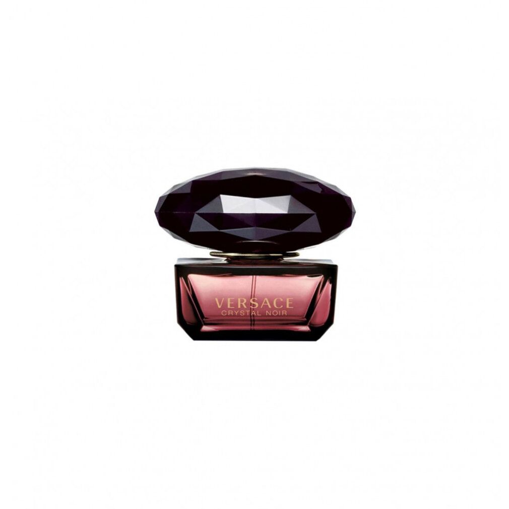 Versace Crystal Noir Eau de Parfum. Schwarzer Flakon mit schwarzem Deckel. Goldene Schrift.