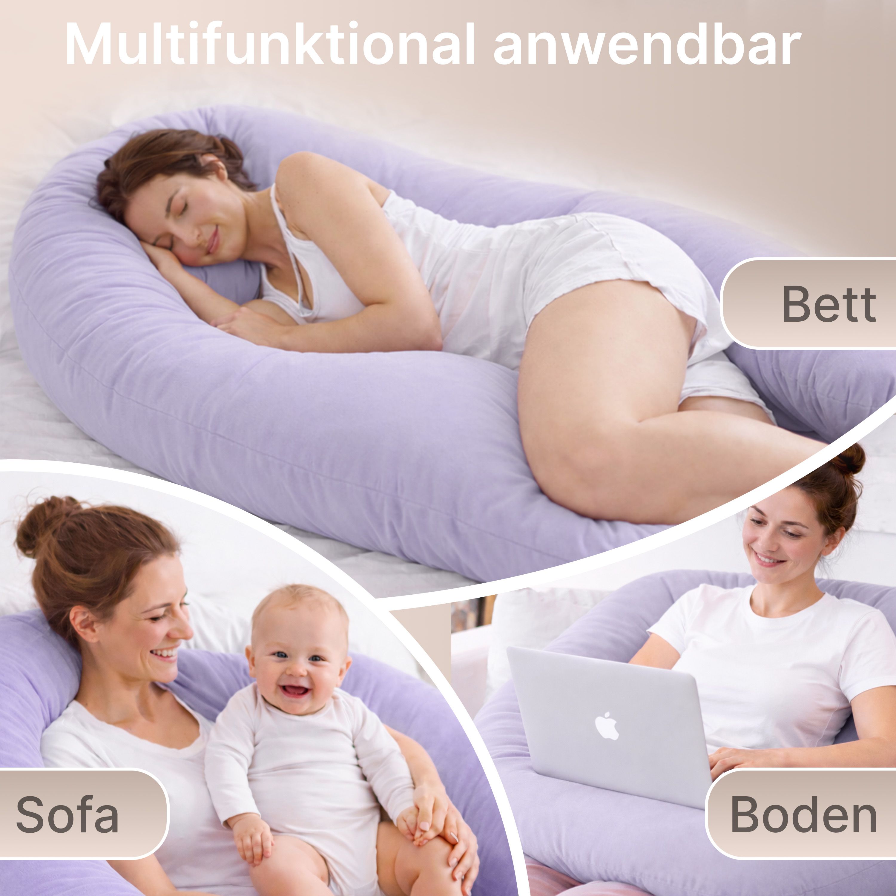 Multifunktions-Körperkissen mit Schlafmaske, Purple