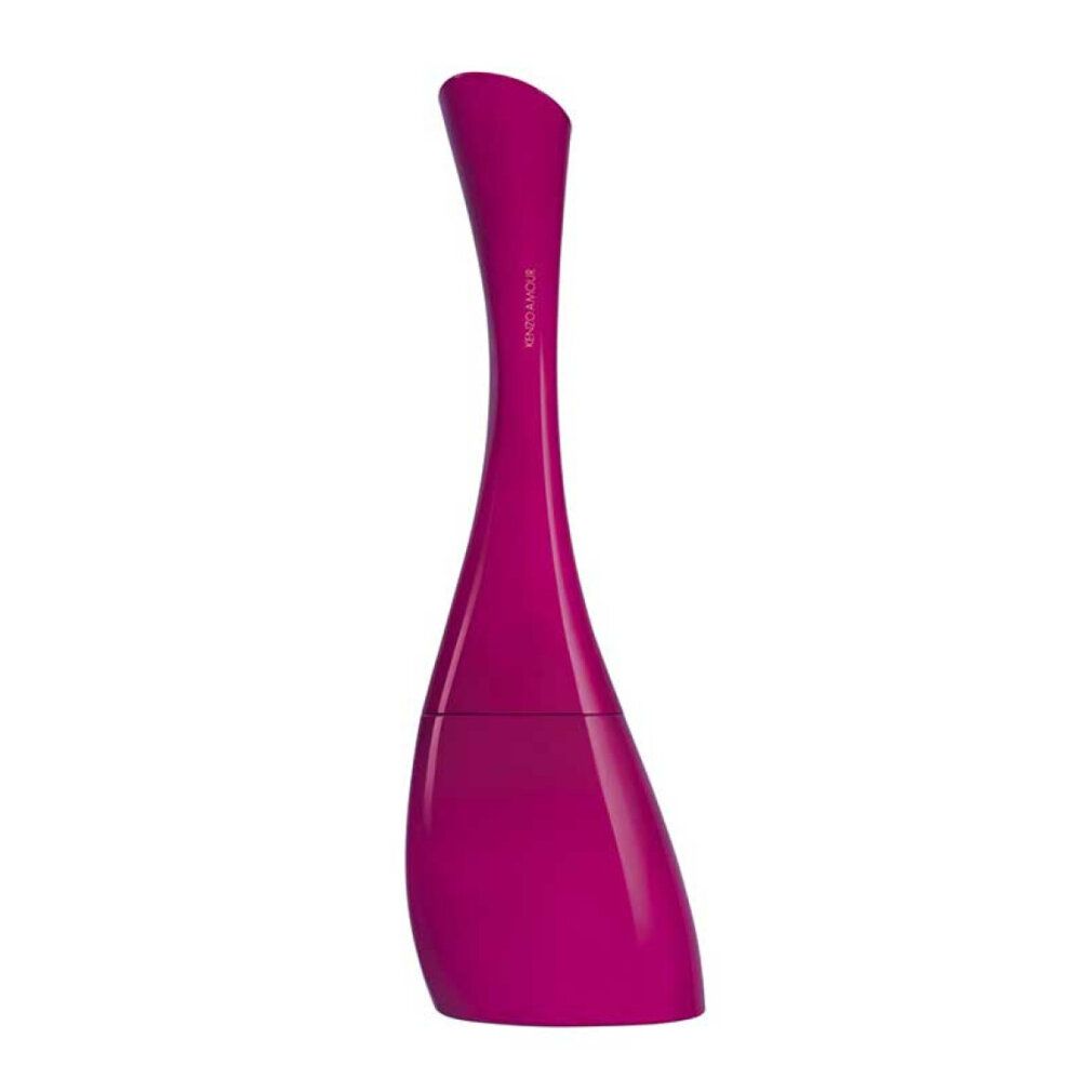 Pinkfarbene Flasche von Kenzo Amour Edp Spray. Geschwungene Form, hoher Hals. Produktname auf der Flasche.
