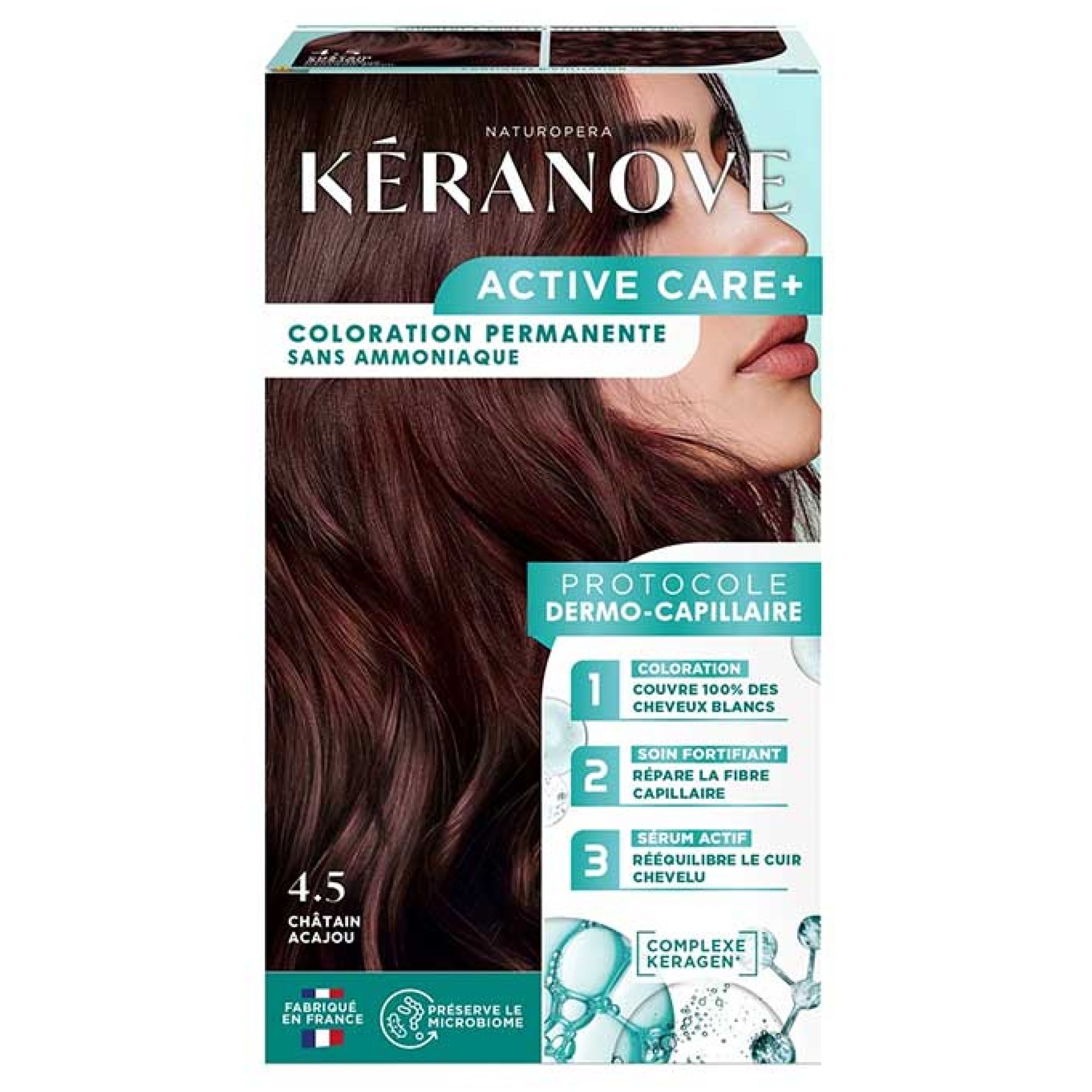 Kéranove Active Care+ Permanente Coloration (Haarfärbung : 4.5 Kastanienbraun Mahagoni) 9,2x4,8x16,2 cm