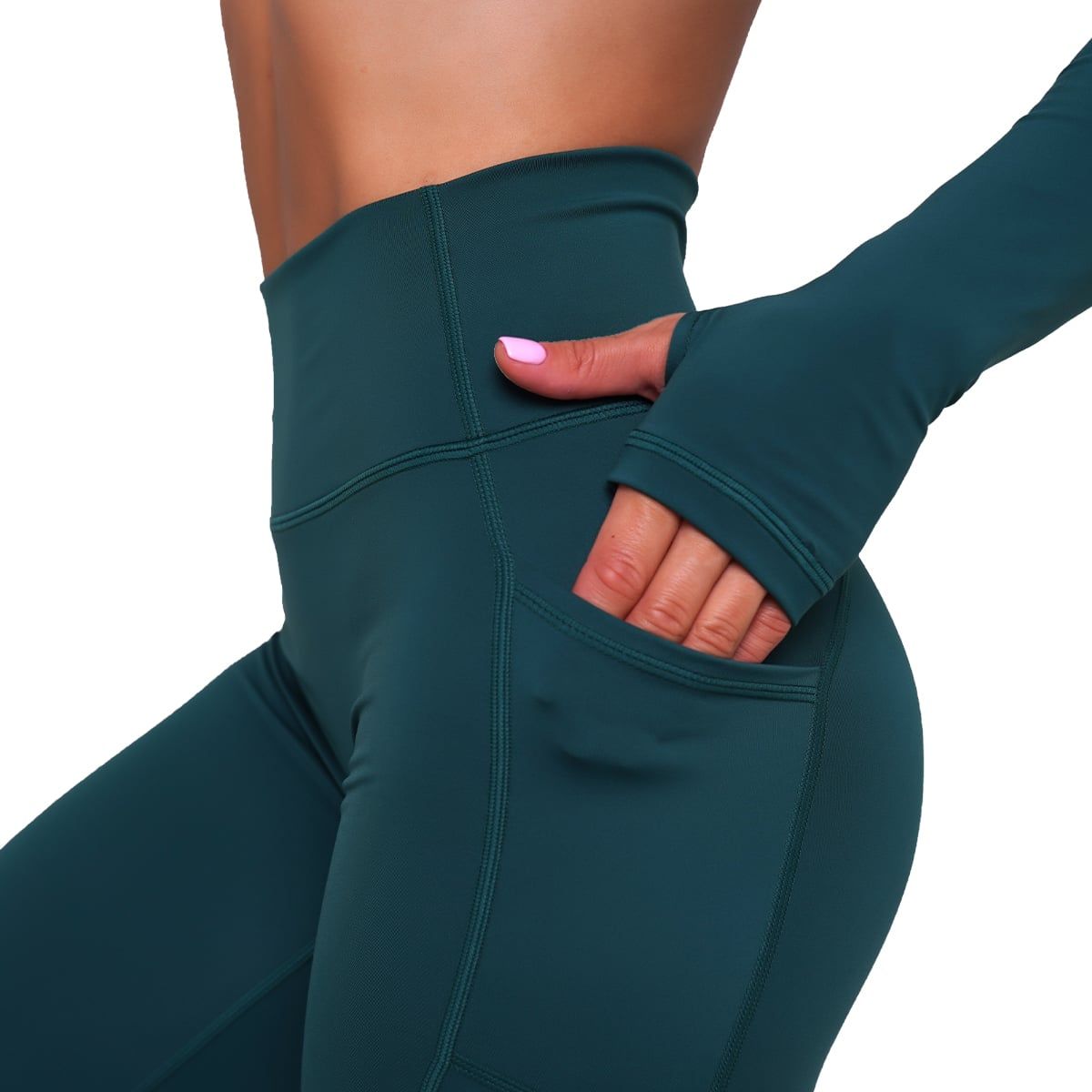 GymBeam Leggings Damen mit hoher Taille, Seitentaschen und Ignite Modell Dunkelgrün